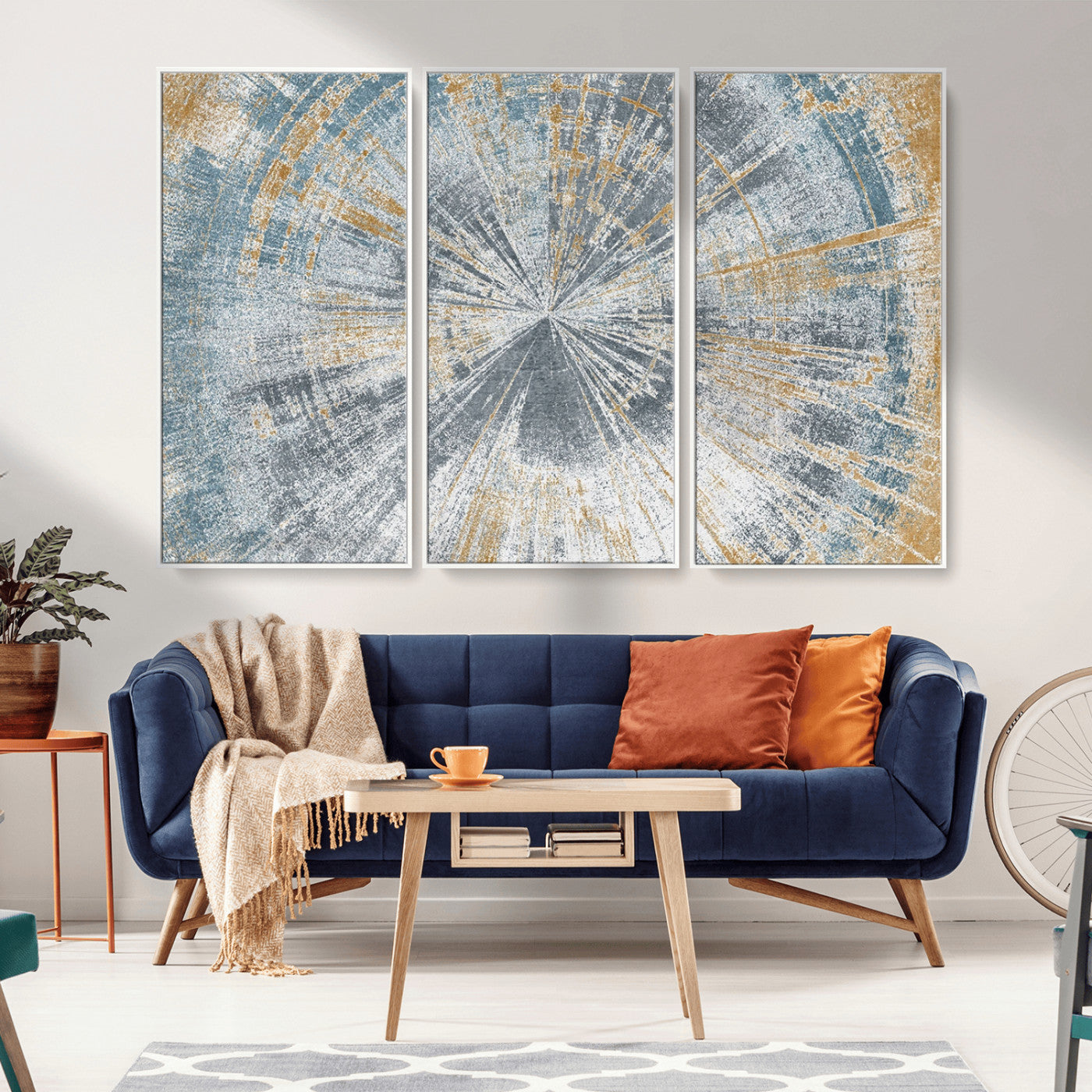 MGV-FC-48X32-3P - Radiant Abstract Wood Rings Canvas Art – Modern Triptych Wall Decor for Living Room or Farmhouse Decor
