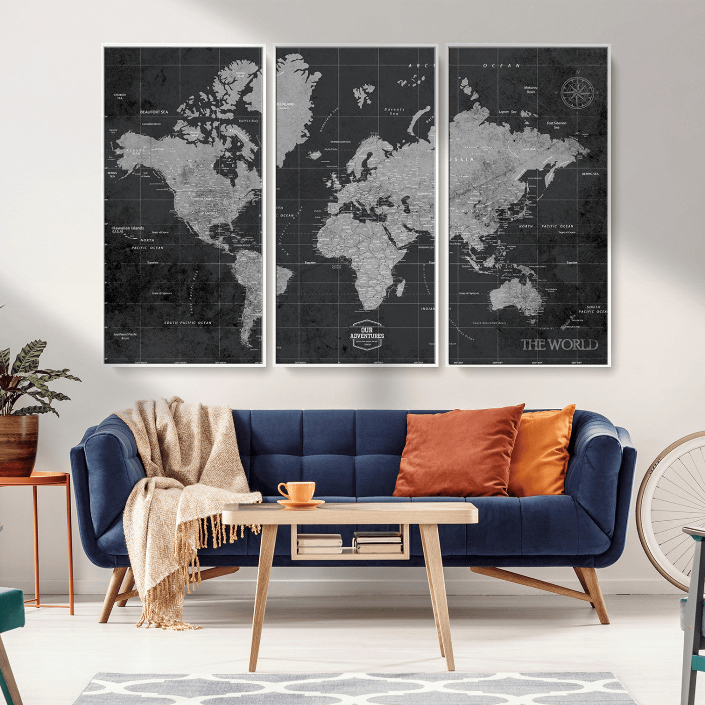 MGV-FC-48X32-3P - Push Pin World Map Canvas Print – Framed Wall Art for Couples to Track Their Travels – Anniversary