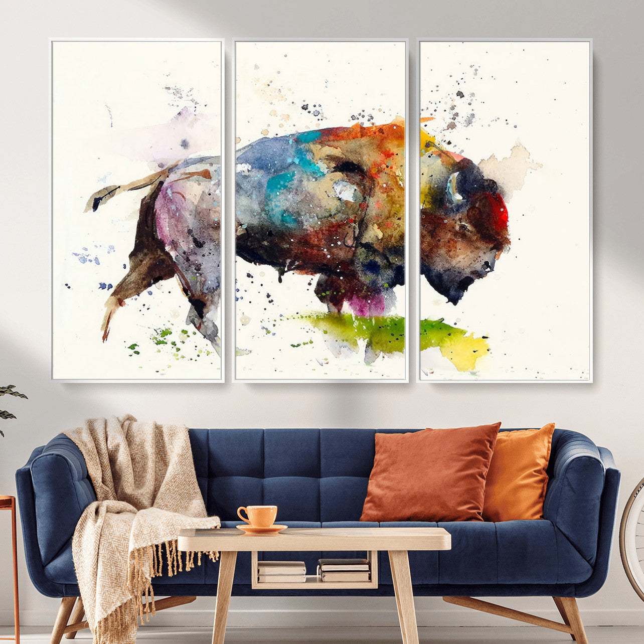 44504-MGV-CV-36X24 - Abstract Buffalo Wall Art, Western Watercolor Bison Canvas Print, Rustic Buffalo Art for Cowboy and