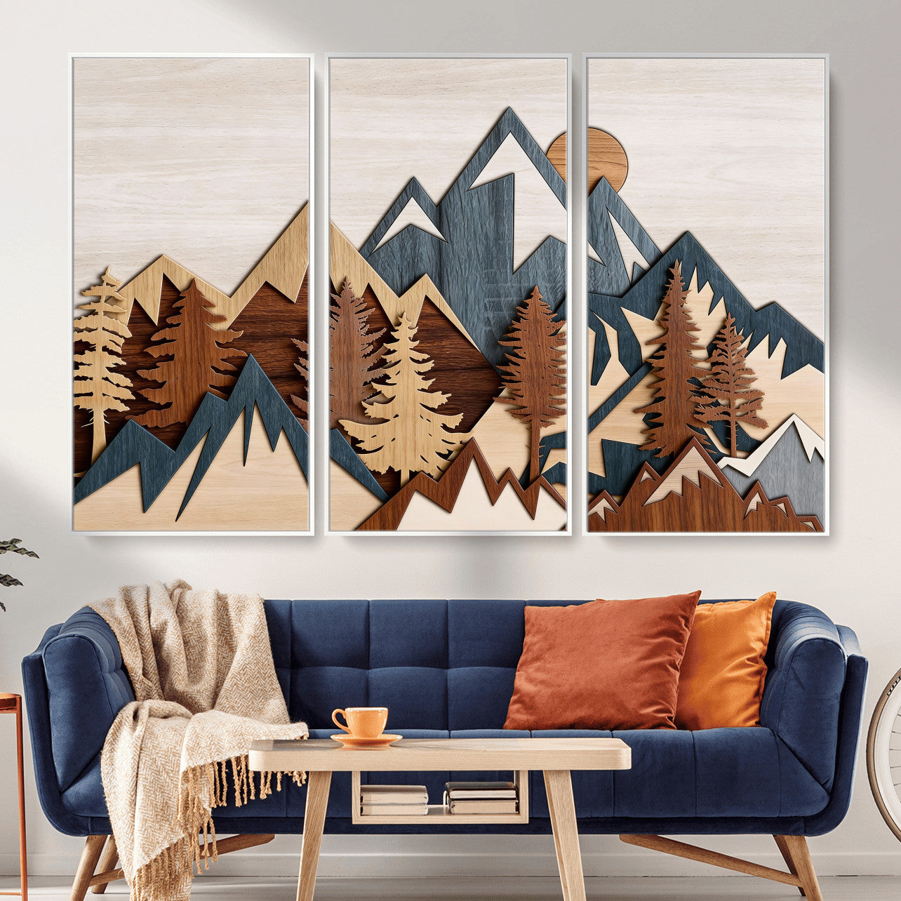67950-MGV-CV-36X24 - Rustic Abstract Wood Panel Effect Canvas Mountain Range Top Wood Wall Art Canvas Print