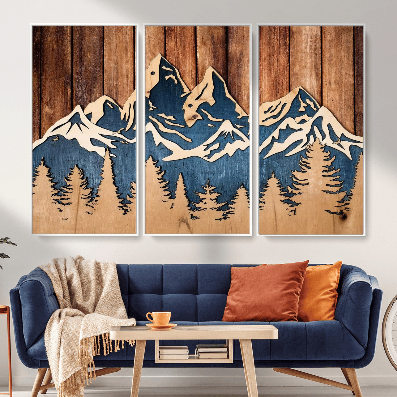 41330-MGV-CV-36X24 - Rustic Wood Style Mountain Wall Art, Nature Forest Canvas Print, Wooden Textured Mountain Artwork Print