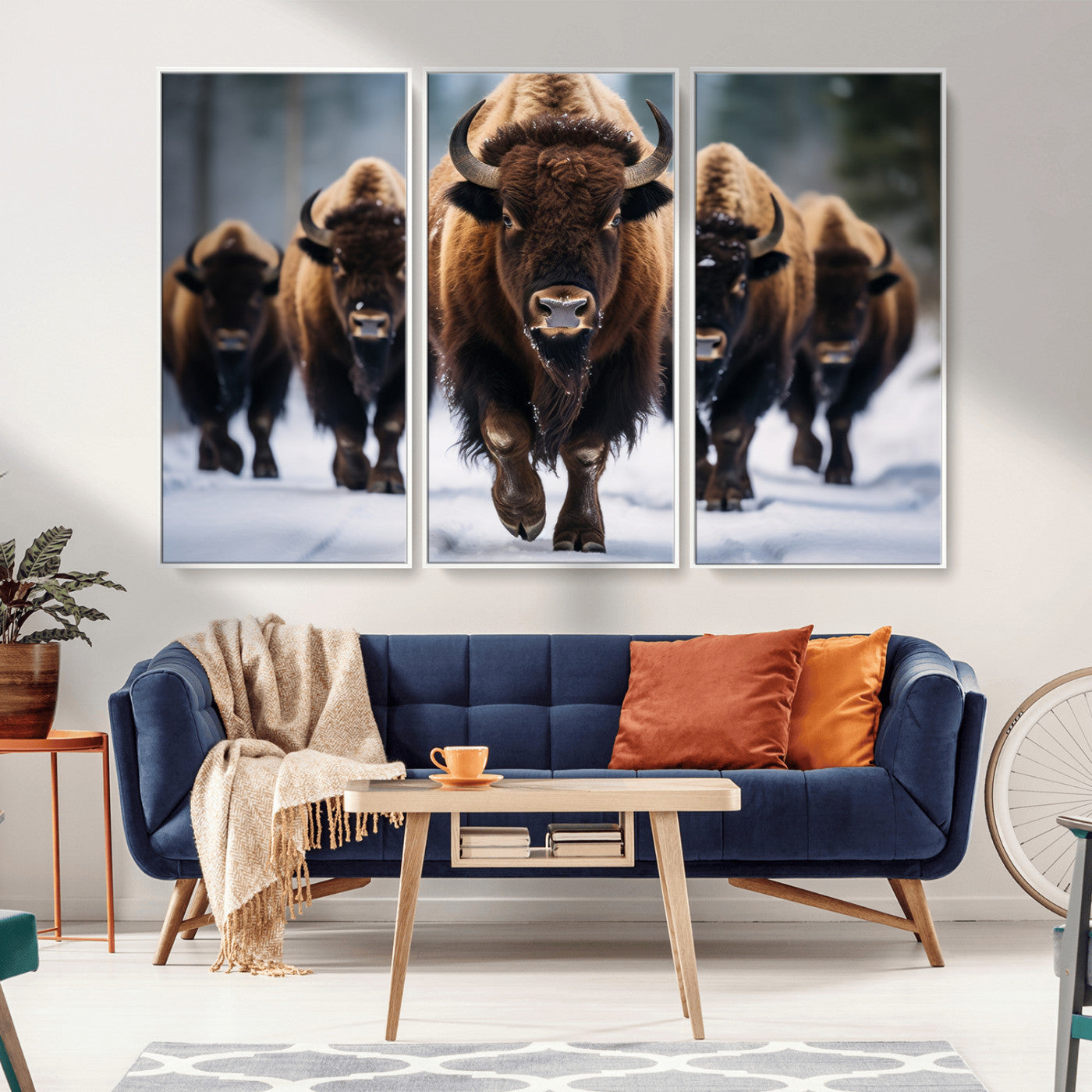 MGV-FC-48X32-3P - Buffalo Wall Art Canvas Print, American Bison Herd Wall Art Canvas Print - Bison Canvas Print
