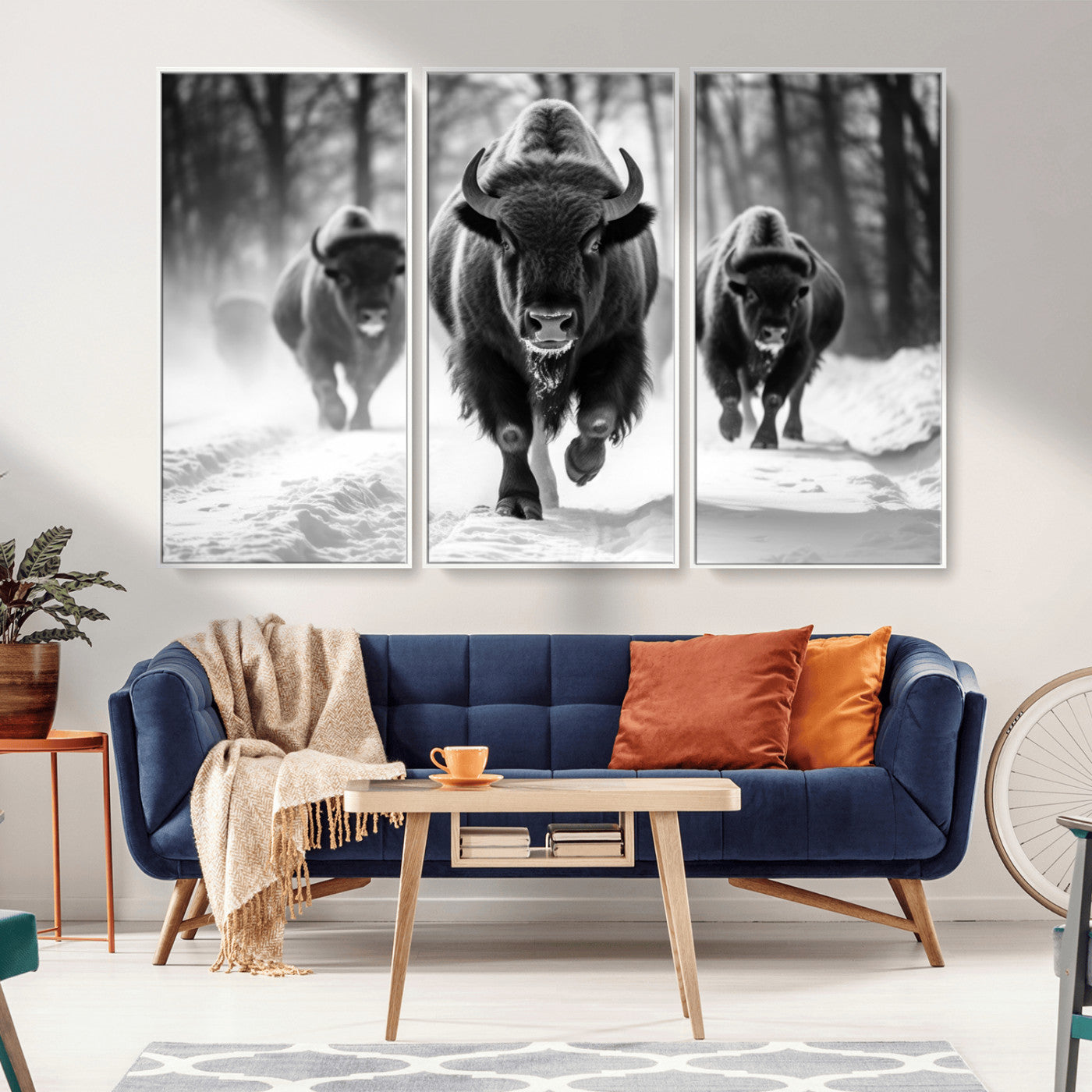 MGV-FC-48X32-3P - Buffalo Wall Art Canvas Print, Bison Family Wall Art Canvas Print