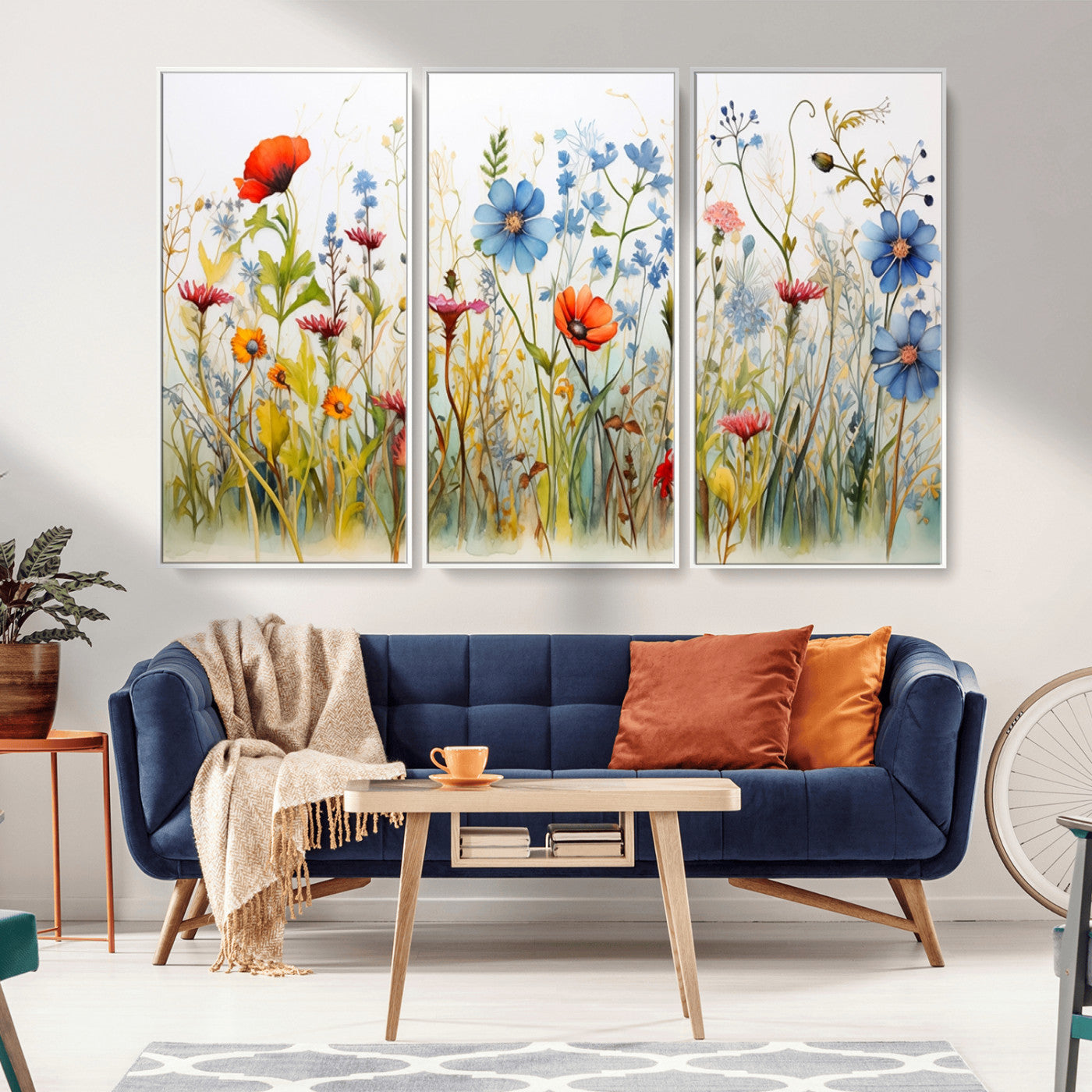 MGV-FC-48X32-3P - Colorful Wildflower Canvas Wall Art - Vibrant Floral Botanical Print, Bright Nature Decor for Living