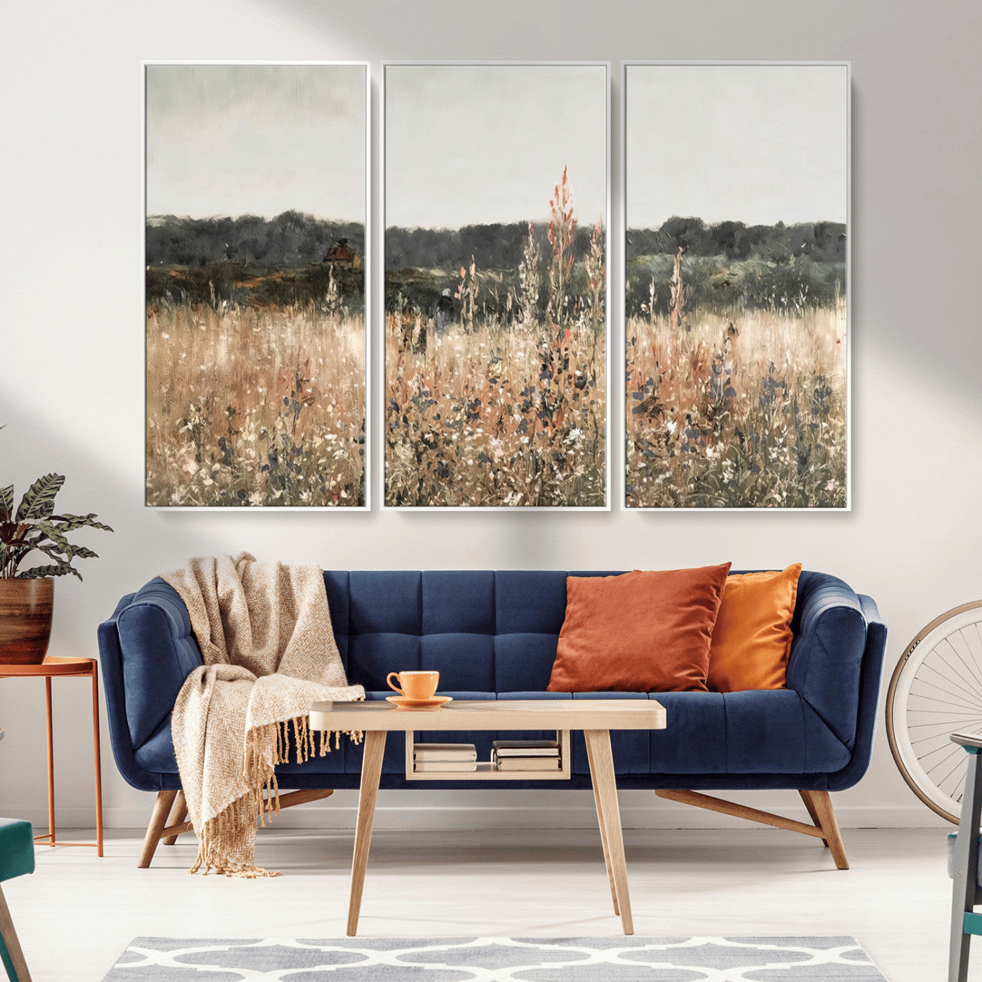 MGV-FC-48X32-3P - Abstract Wildflower Art Field Landscape Oil Painting Print, Country Field Wall Art - Framed Ready to Hang