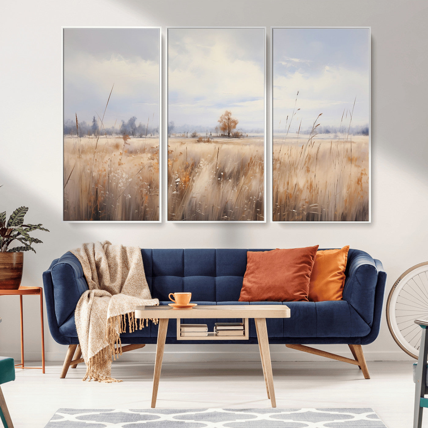 MGV-FC-48X32-3P - Golden Fields Wall Art Print Canvas – Serene Landscape of Nature’s Tranquility in Minimalist for