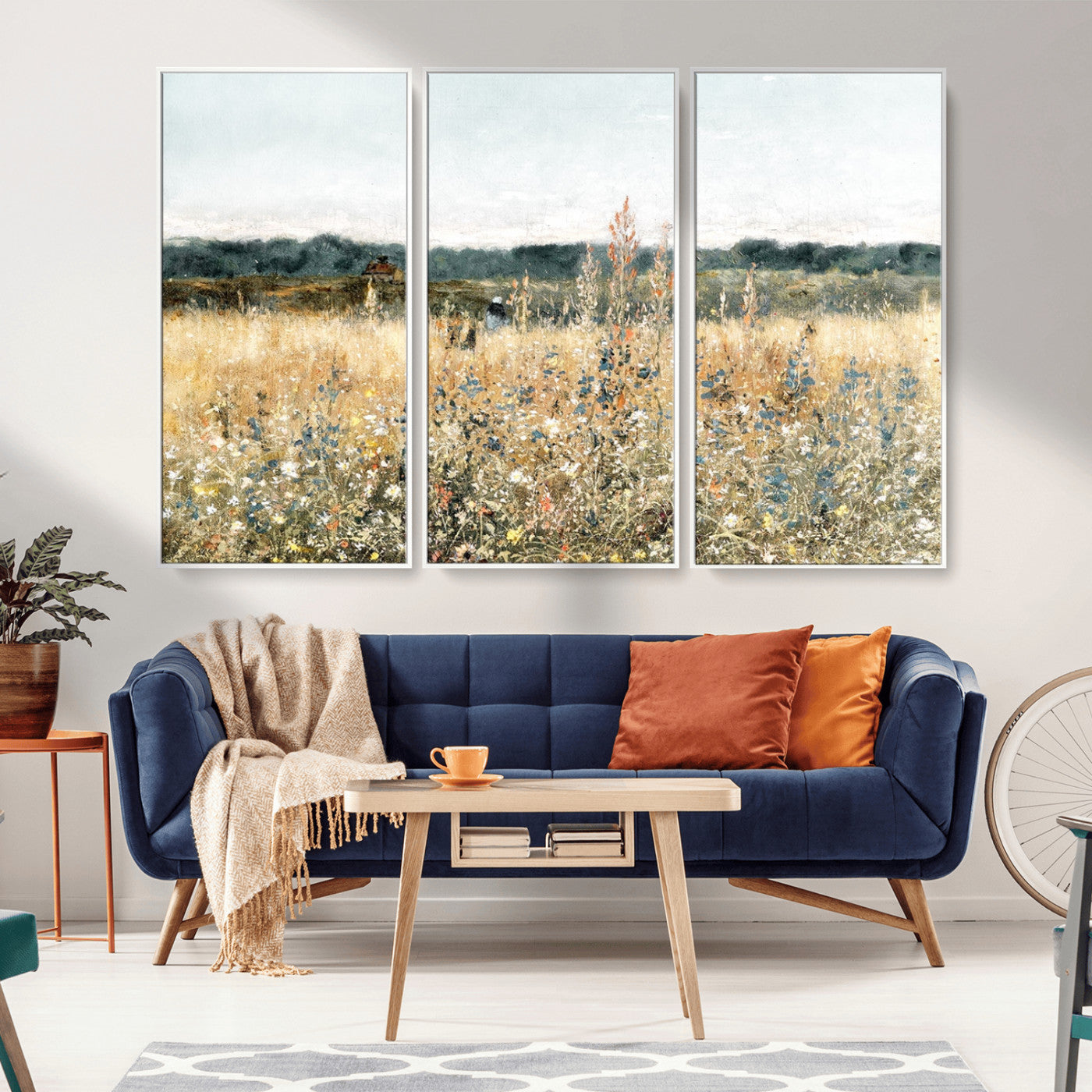 MGV-FC-48X32-3P - Wildflower Field Wall Art Canvas | Nature-Inspired Landscape Canvas Print for Living Room or Office | Rustic Floral Decor