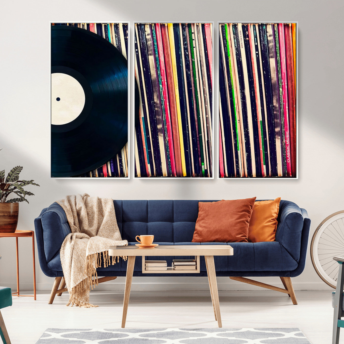 MGV-FC-48X32-3P - Vinyl Record and Album Collection Canvas Wall Art - Retro Music Decor for Living Room, Vintage Vinyl Lover’s Set