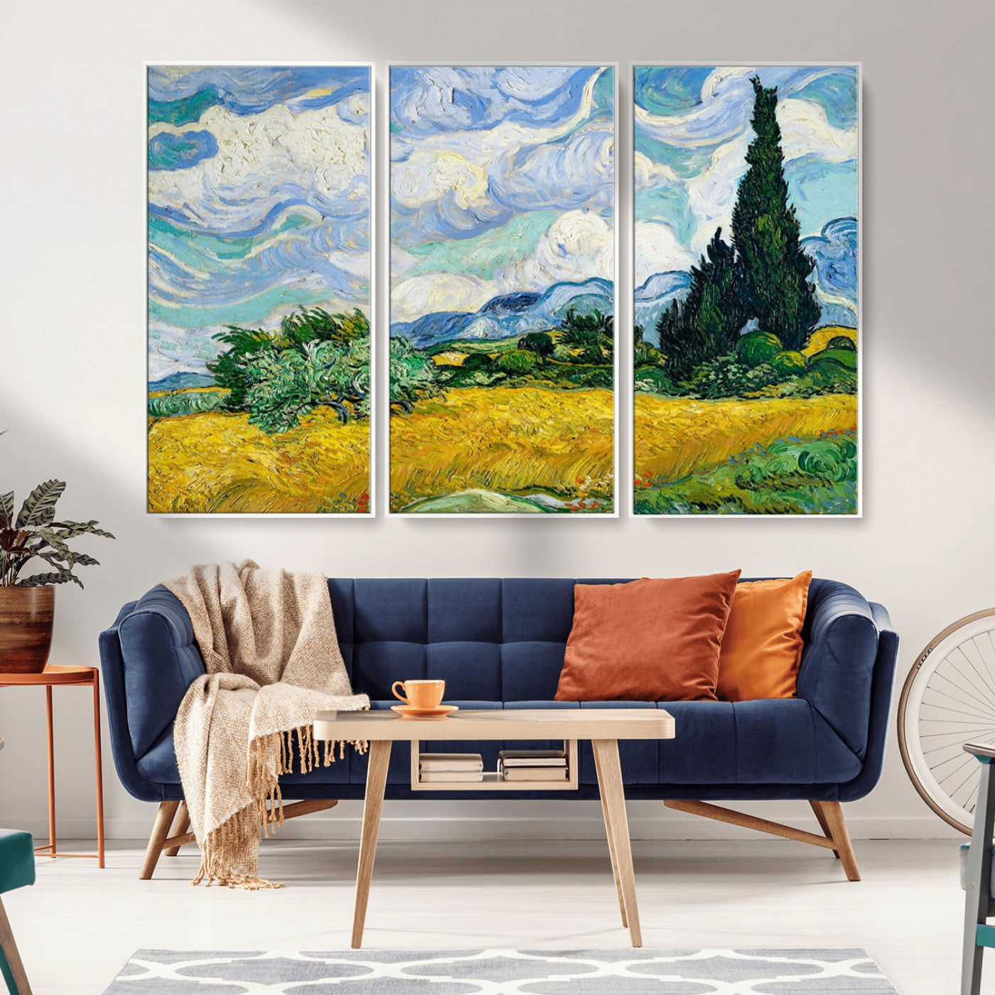 MGV-FC-48X32-3P - Wheatfield With Cypresses By Van Gogh Painting Wall Art Canvas Print