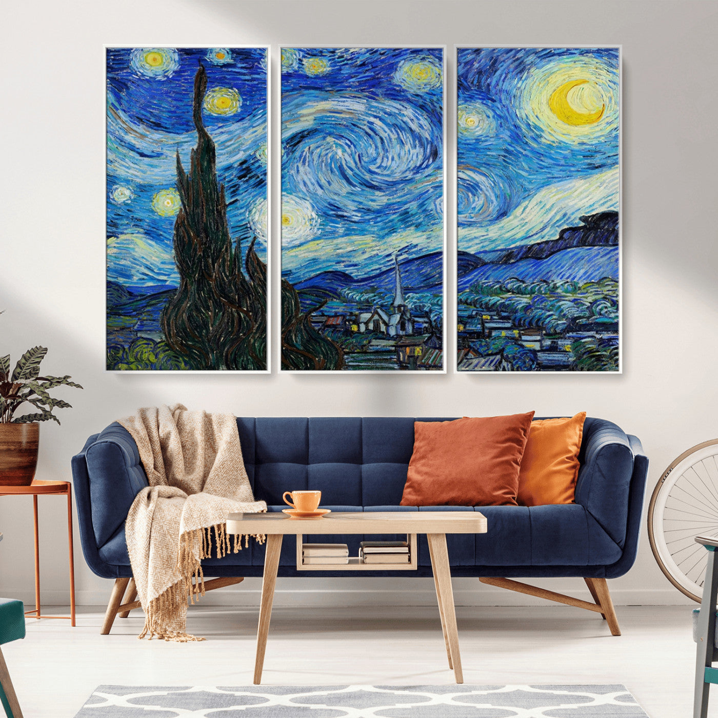 MGV-FC-48X32-3P - Vincent Van Gogh The Starry Night Abstract Wall Art Canvas Print