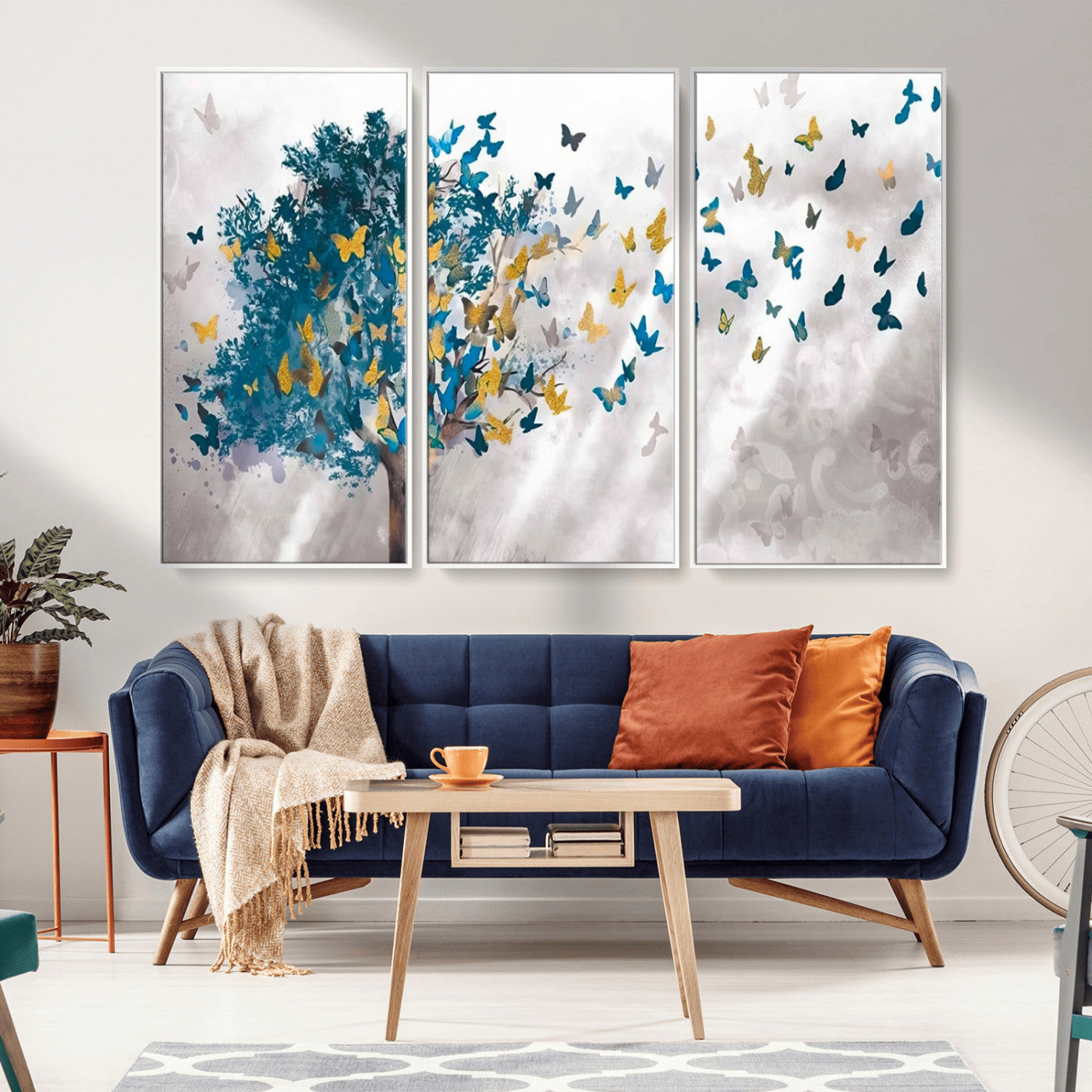 MGV-FC-48X32-3P - Tree Butterfly Abstract Tree and Butterfly Wall Art Canvas Print