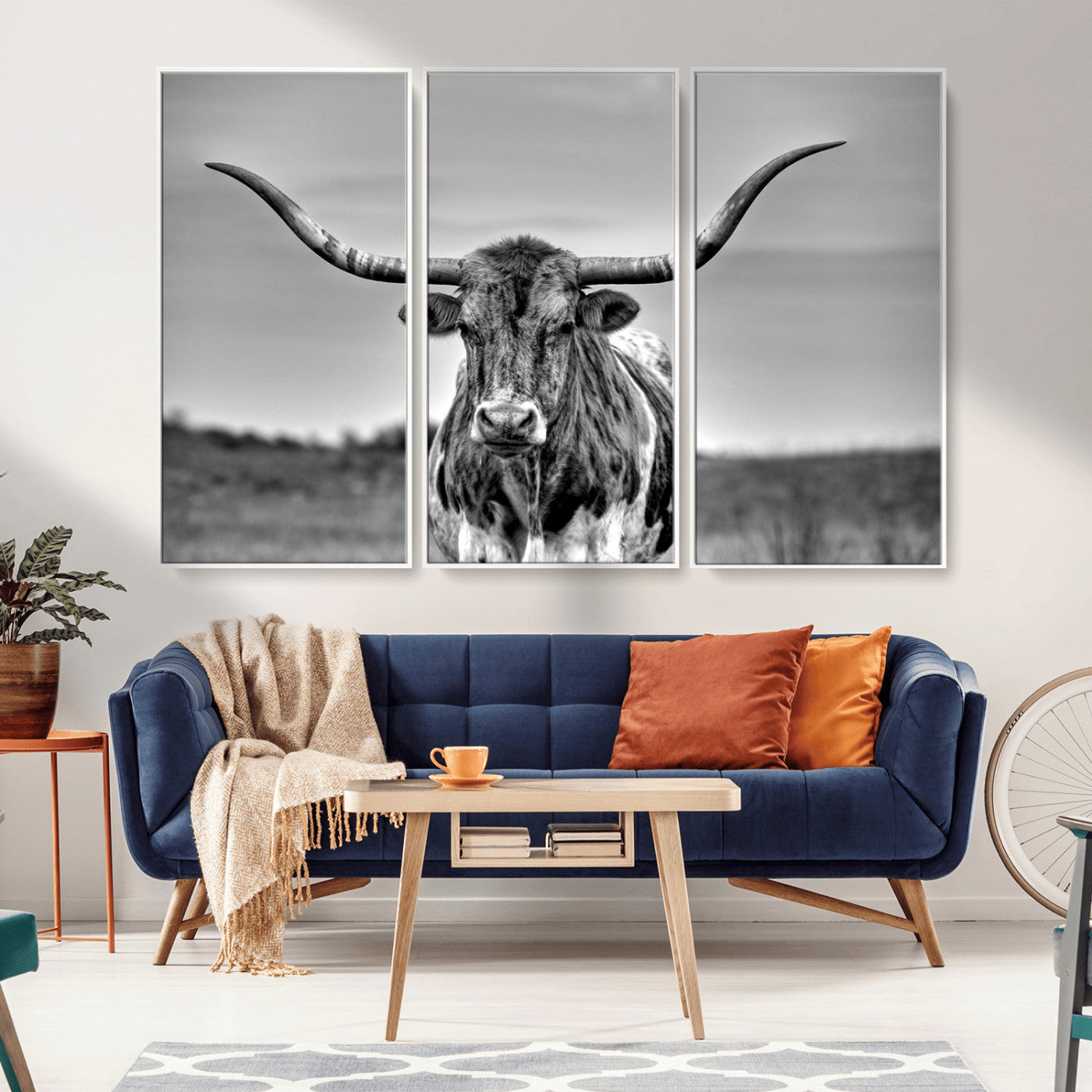 MGV-FC-48X32-3P - Texas Longhorn Cpw Wall Art, Texas Longhorn Canvas, Cattle Canvas Print
