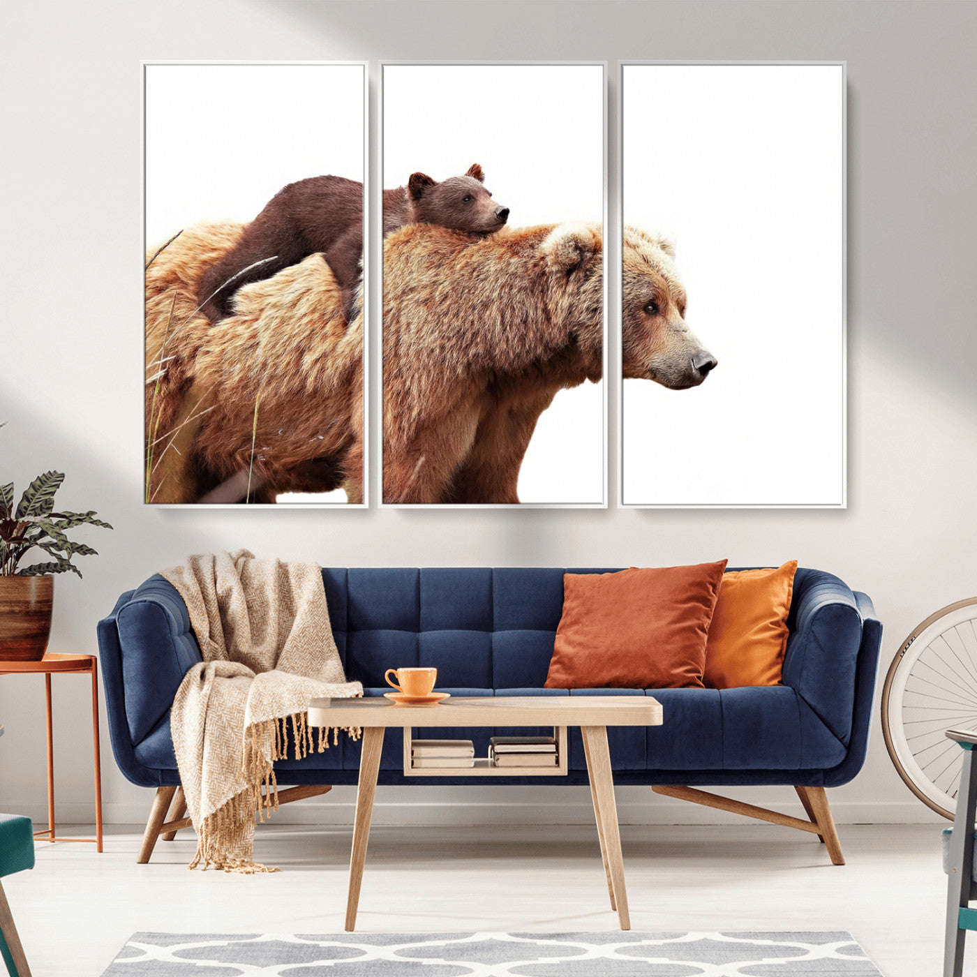 MGV-FC-48X32-3P - Mother and Baby Bear Canvas Wall Art - Adorable Wildlife Animal Print, Cozy Rustic Decor for Living Room,