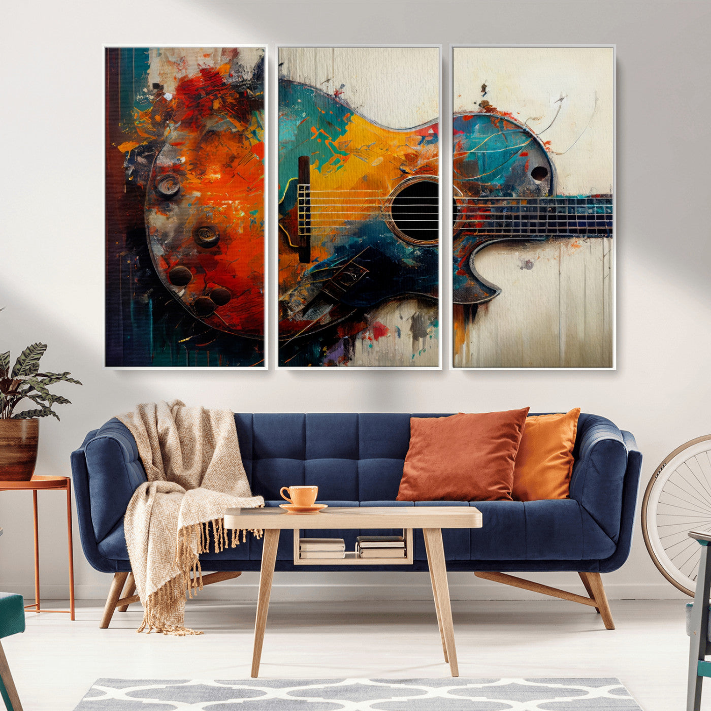 MGV-FC-48X32-3P - Abstract Guitar Wall Art Canvas | Vibrant Music-Inspired Art for Living Room or Studio | Colorful Music Decor Canvas Print