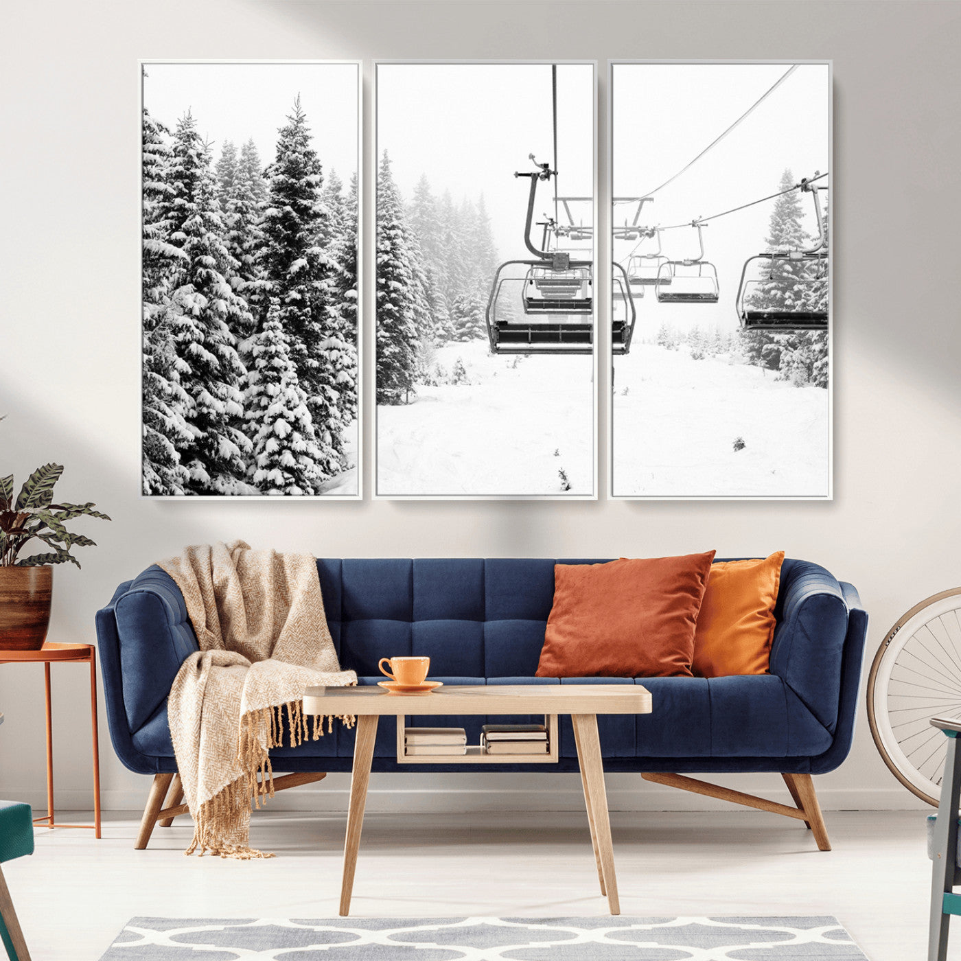 MGV-FC-48X32-3P - Ski Wall Art - Ski Lift Wall Art Canvas Print Snow Covered Spruce Trees Winter Wall Art Ski Skier Gift Ski Resort Canvas Wall Art