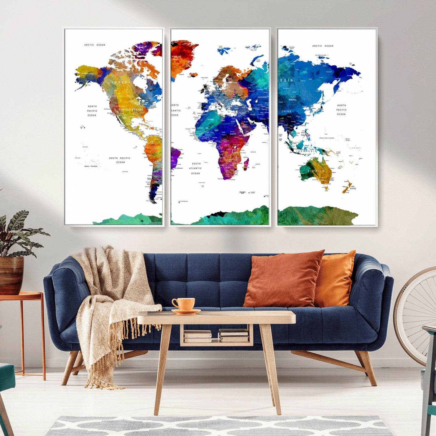 48979-MGV-FC-48X32-3P_White-Push Pin World Map Canvas Print – Framed Wall Art for Couples to Track Their Travels – Anniversary