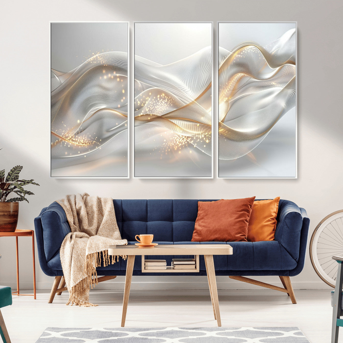-Abstract art Grey and Gold Lines Wall Art