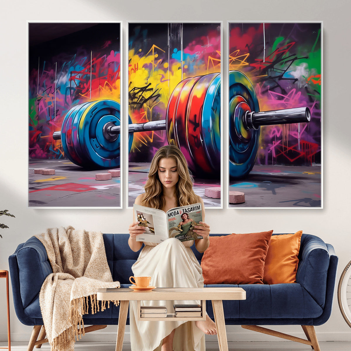 13549-MGV-CV-36X24 - Abstract Graffiti Barbell Canvas Wall Art | Urban Fitness Meets Bold Street Art