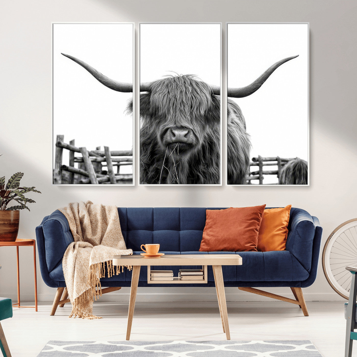 MGV-FC-48X32-3P - Longhorn Canvas Print, Bighorn Cow Wall Art Canvas Print