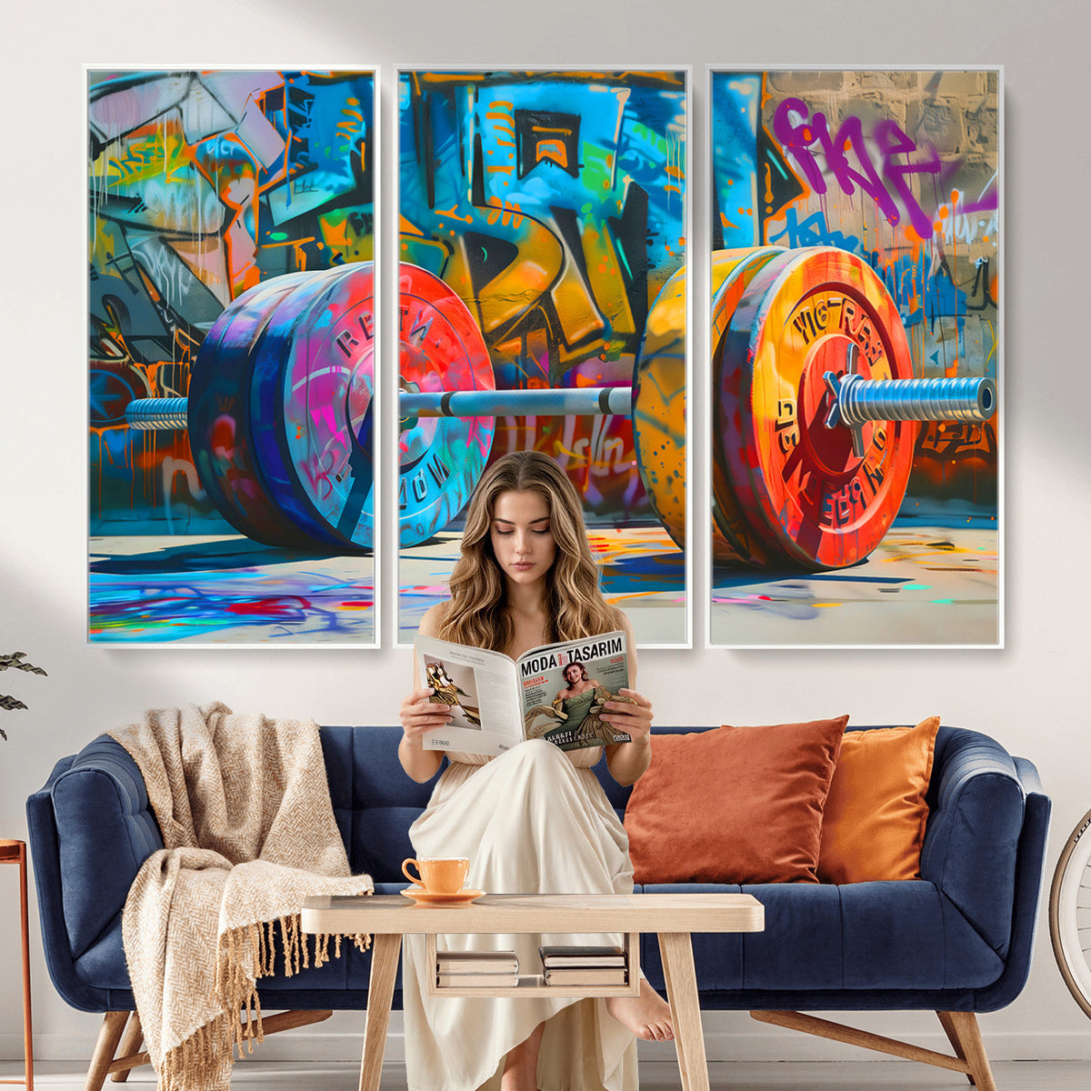 70871-MGV-CV-36X24 - Fitness Gym Barbell Graffiti Wall Art Canvas Print