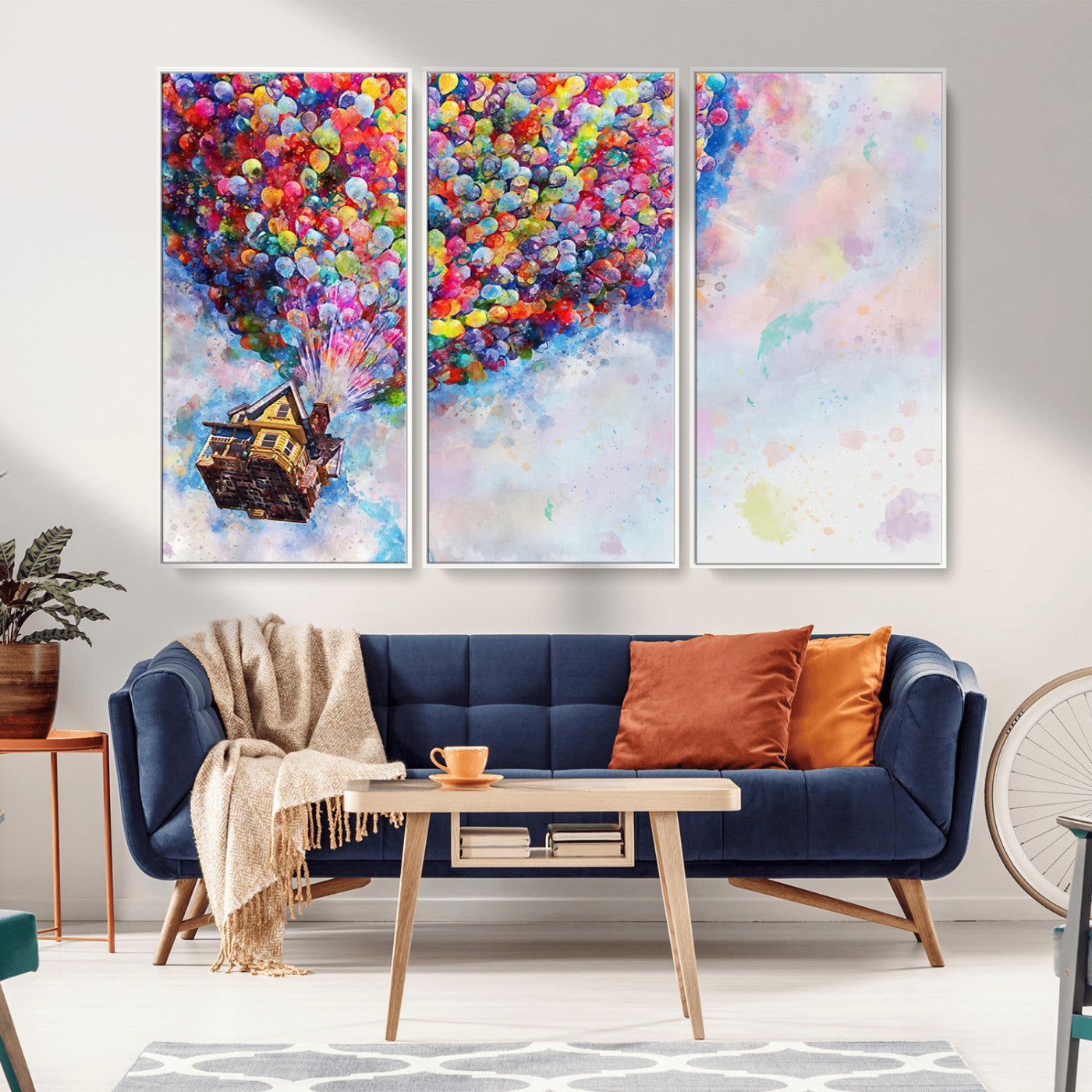 MGV-FC-48X32-3P - Don't Look Up Movie Canvas Wall Art - Vibrant Floating House and Balloons Scene, Tribute to Iconic