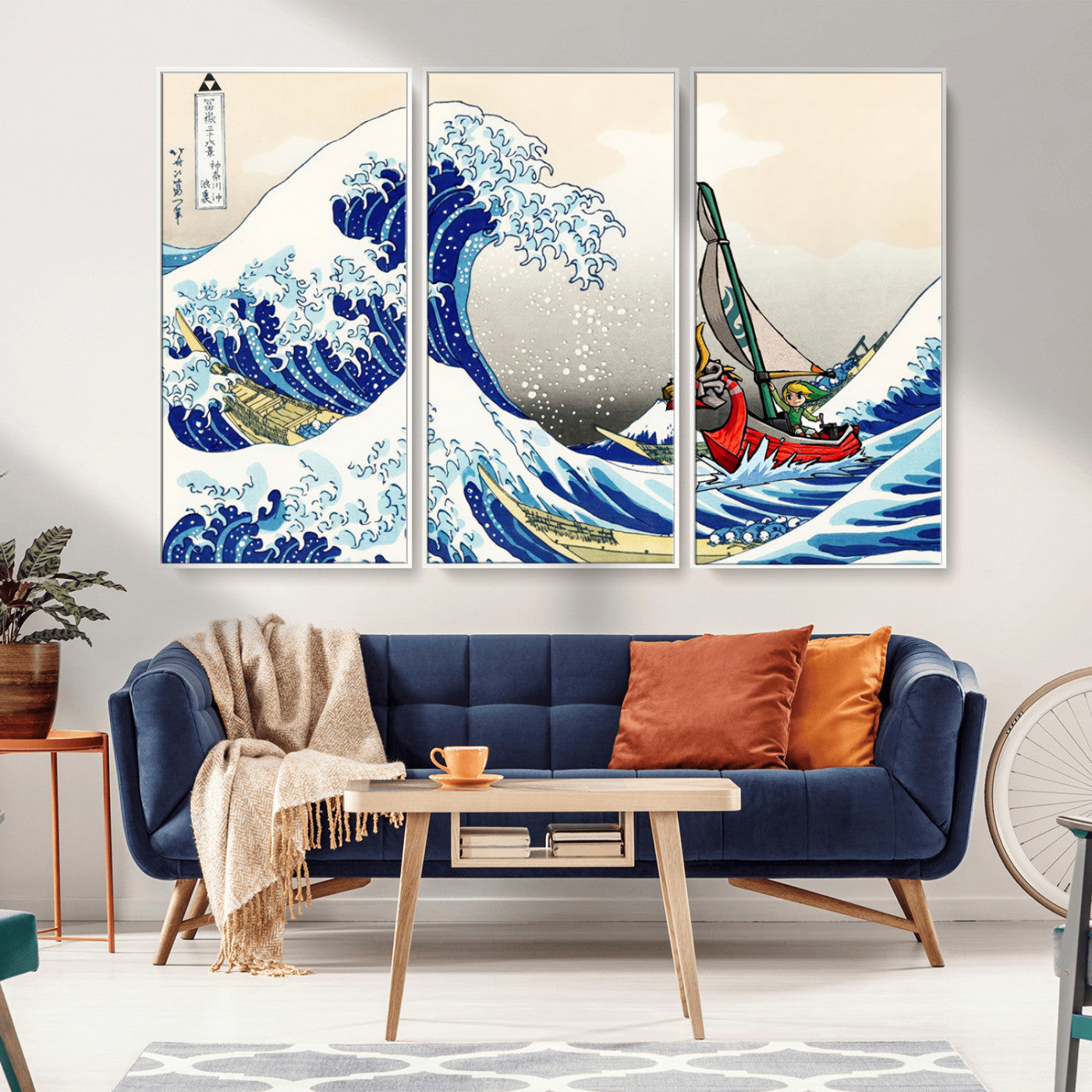 MGV-FC-48X32-3P - Katsushika Hokusai Kanagawa Giant Wave Wall Art Canvas Print | Iconic Japanese Art for Living Room