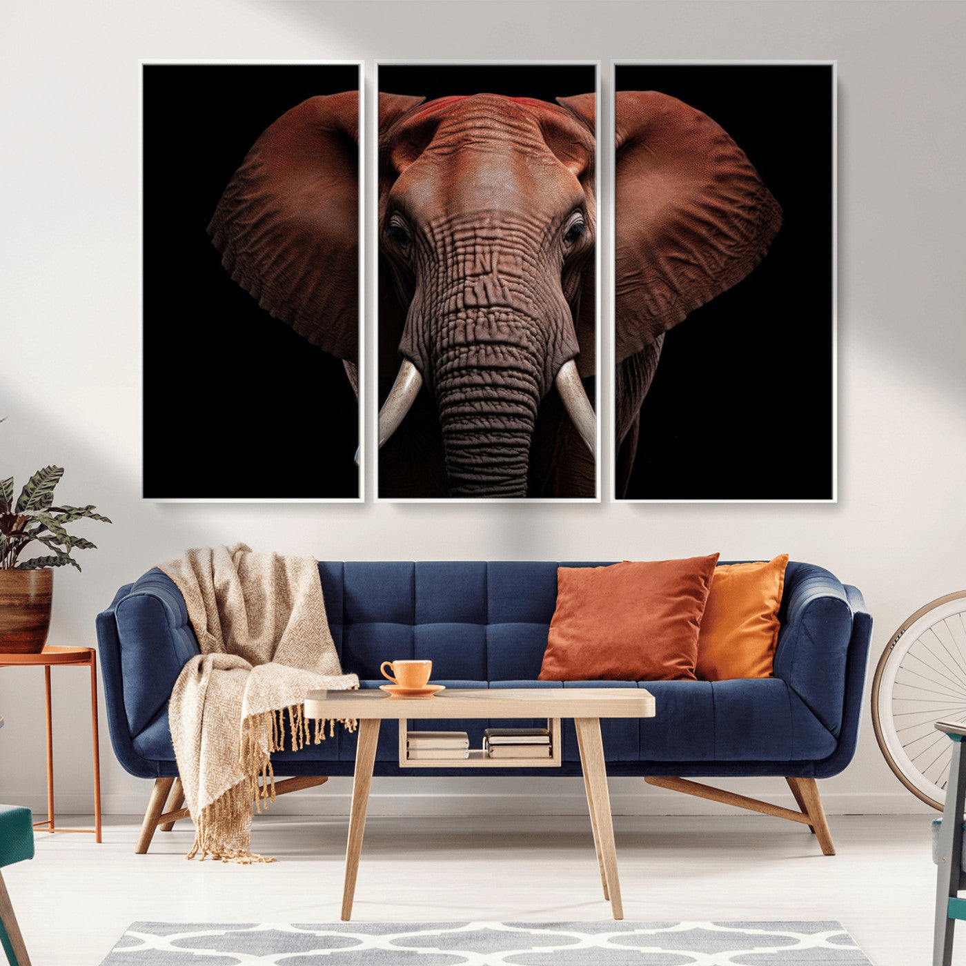 -Wild Elephant Wall Art Canvas Print, Africa Savannah Wild Animal Wall Decor Print