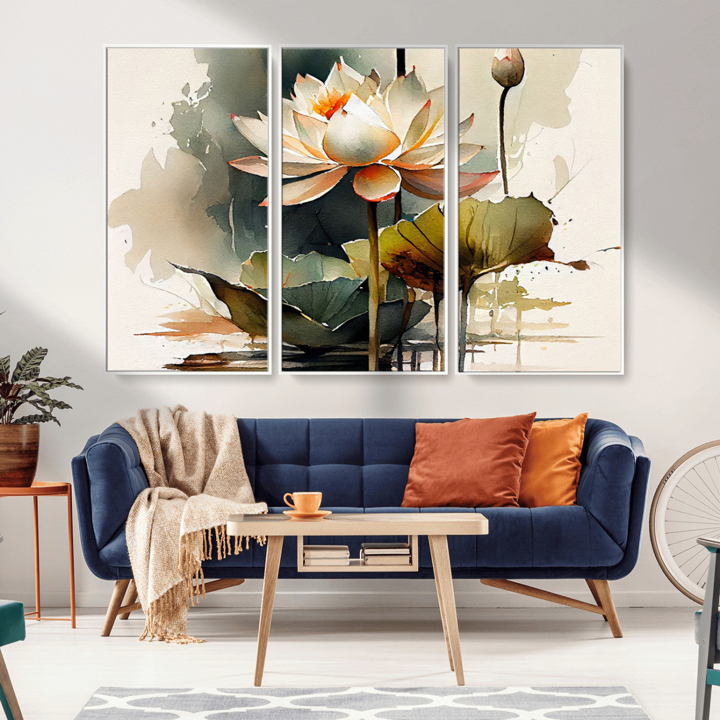 MGV-FC-48X32-3P - Lotus Flower Watercolor Canvas Print – A Symbol of Serenity and Growth, Captured in Soft Watercolors – Contemporary Wall Art for Tranquil Spaces