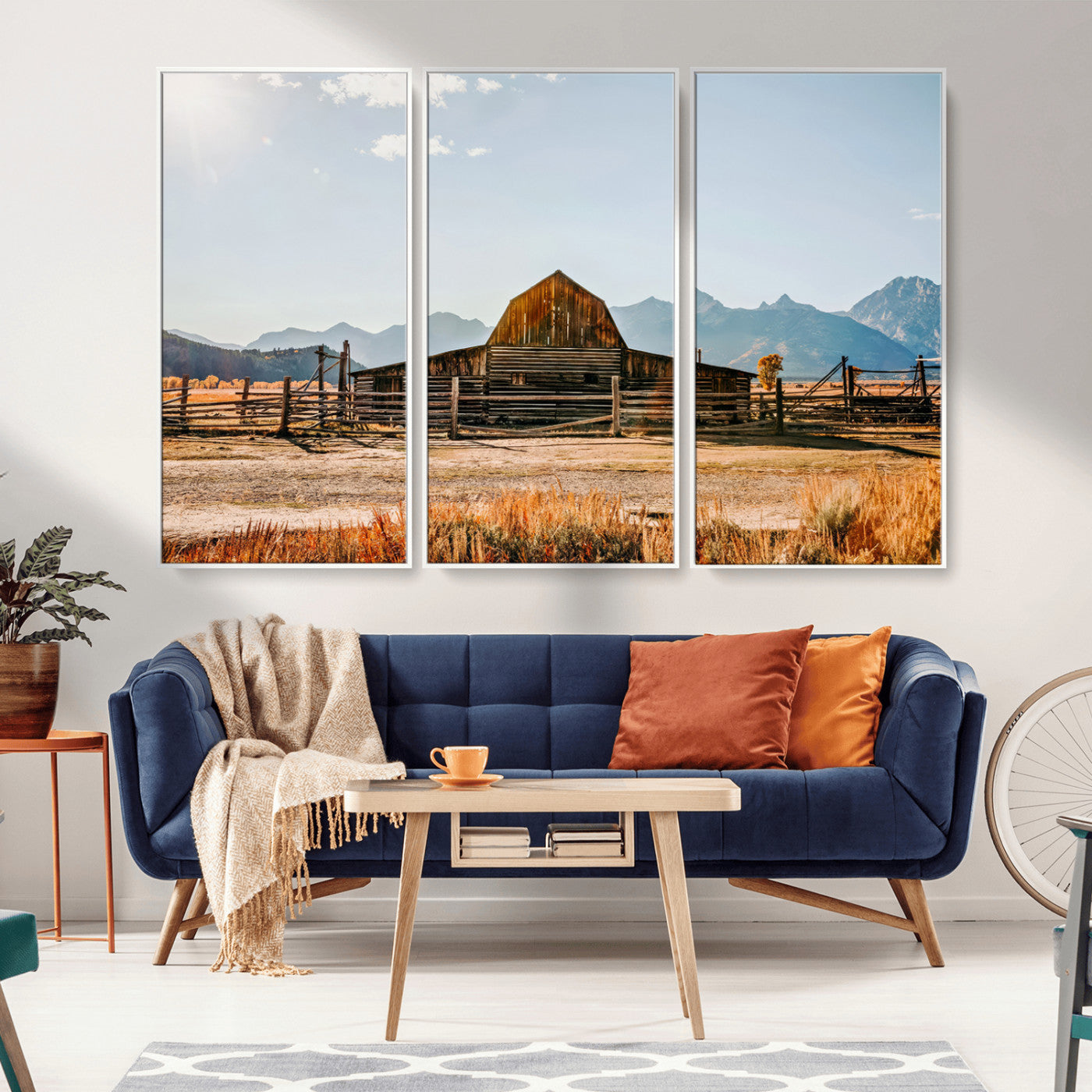 MGV-FC-48X32-3P - Vintage Old Barn Field Wall Art Canvas Print for Farmhouse Decor - Rustic Barn Wall Art Canvas Print