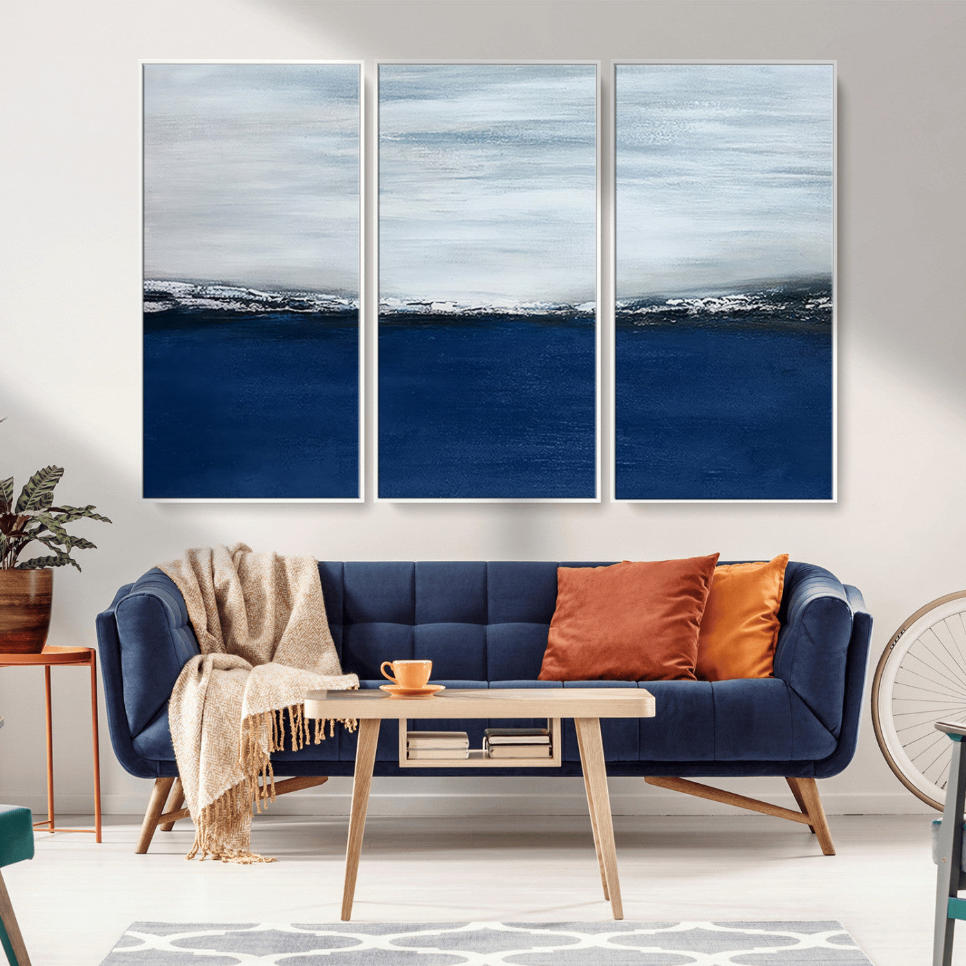 MGV-FC-48X32-3P - Navy Blue Abstract Wall Art Canvas Print