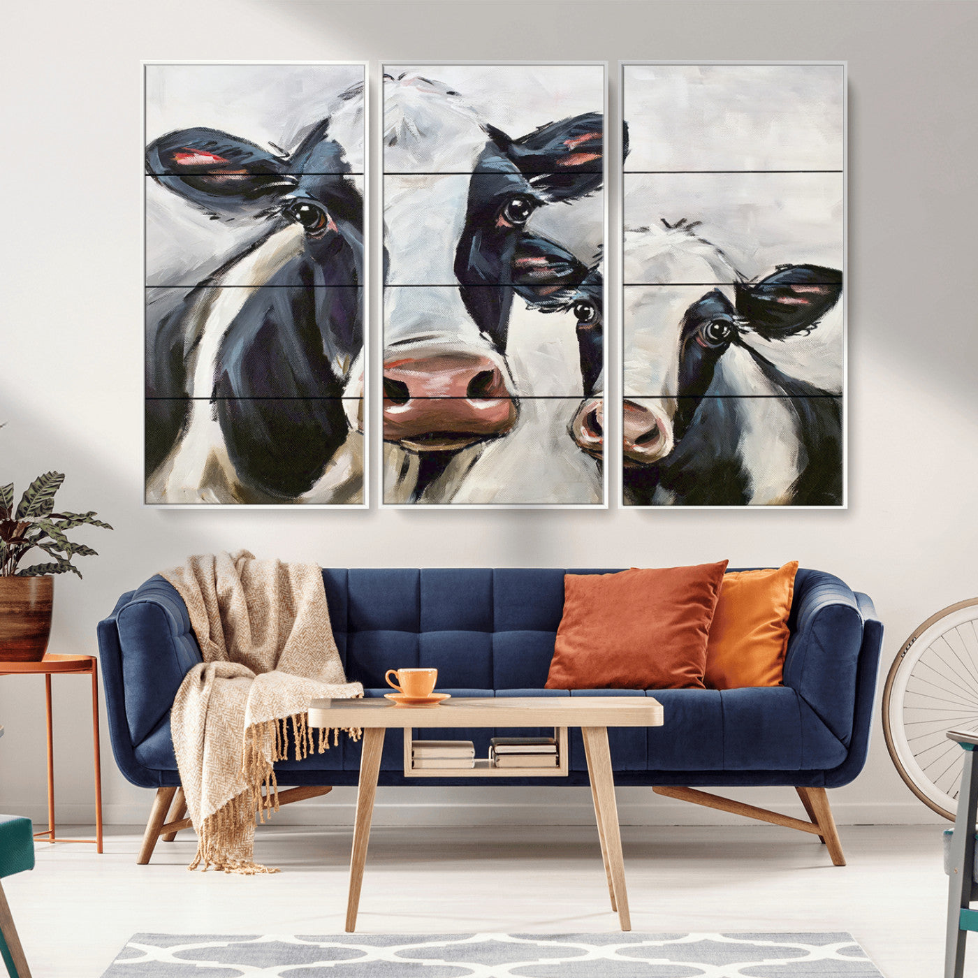 -Vintage Baby and Mom Cattle Wall Art Canvas Print