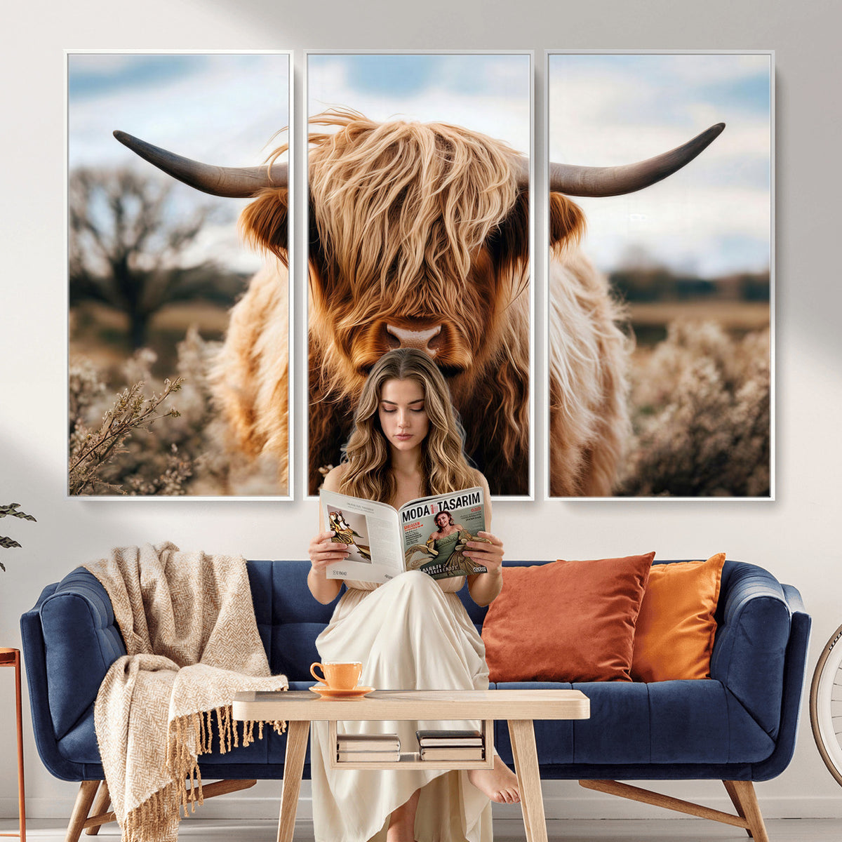 55903-_Poster-30x20 - Scottish Cow Longhorn Wall Art Canvas Print