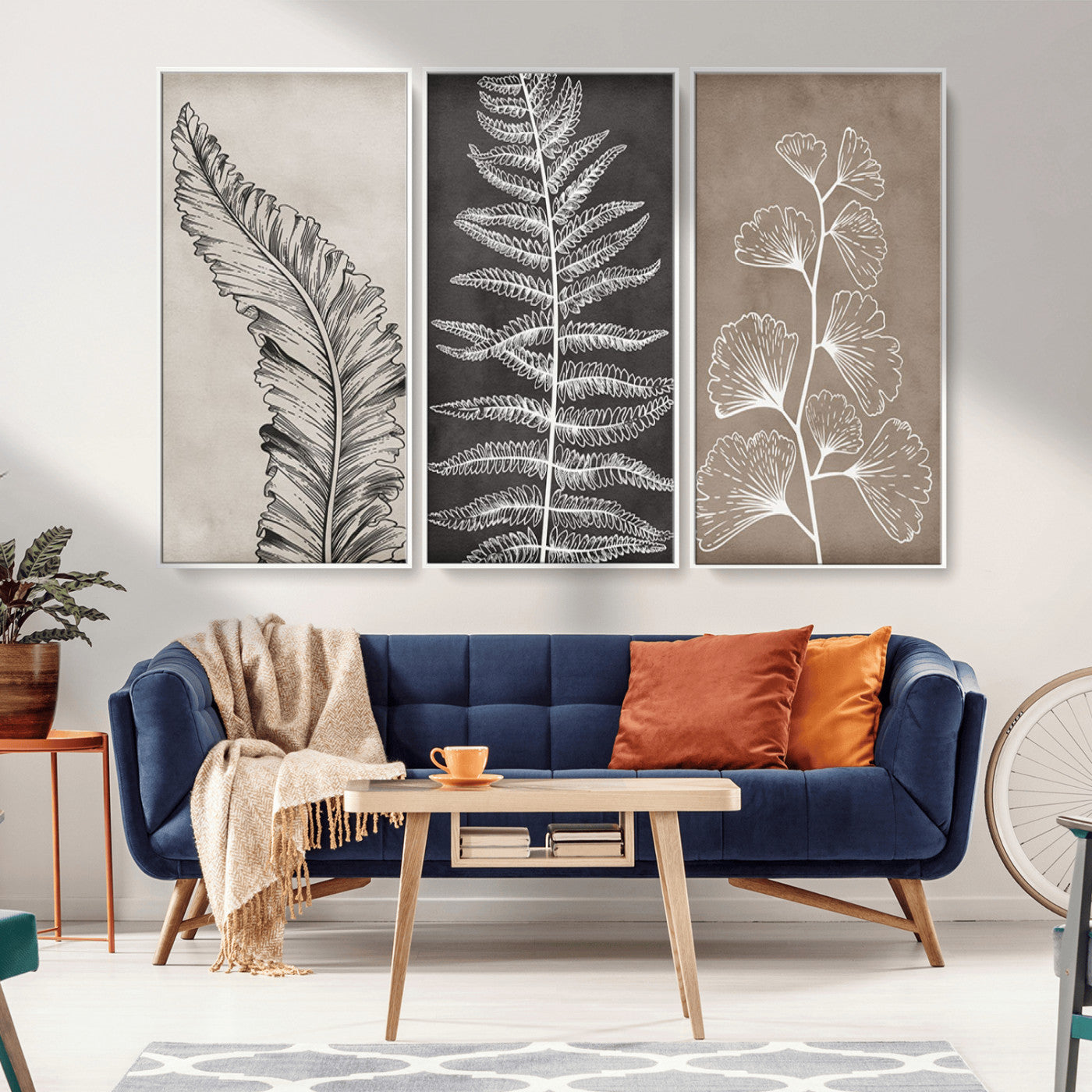 MGV-FC-48X32-3P - Minimalist Botanical Wall Art Canvas Print, Framed and Ready to Hang - Nature Art Print for Home