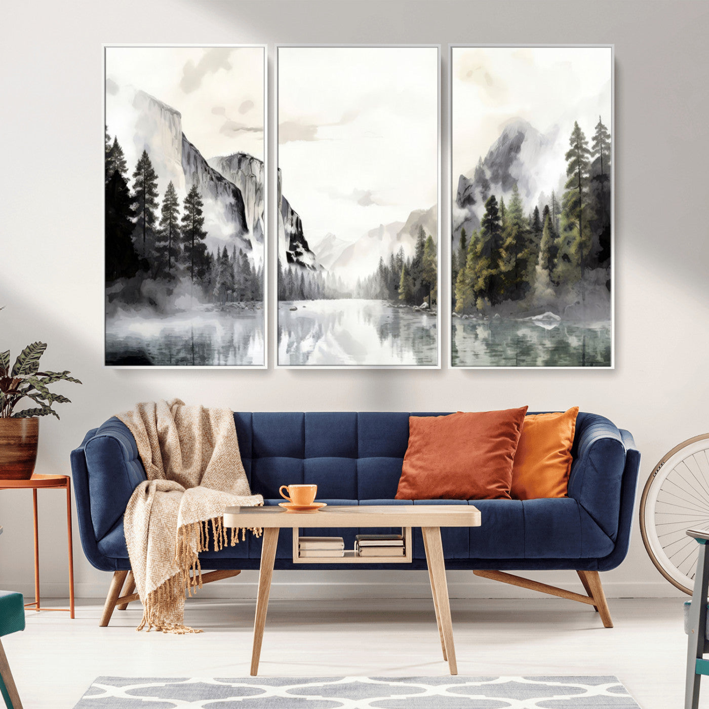 MGV-FC-48X32-3P - Yosemite Valley Wall Art Canvas Print – Framed and Ready to Hang – Majestic Nature Landscape Décor