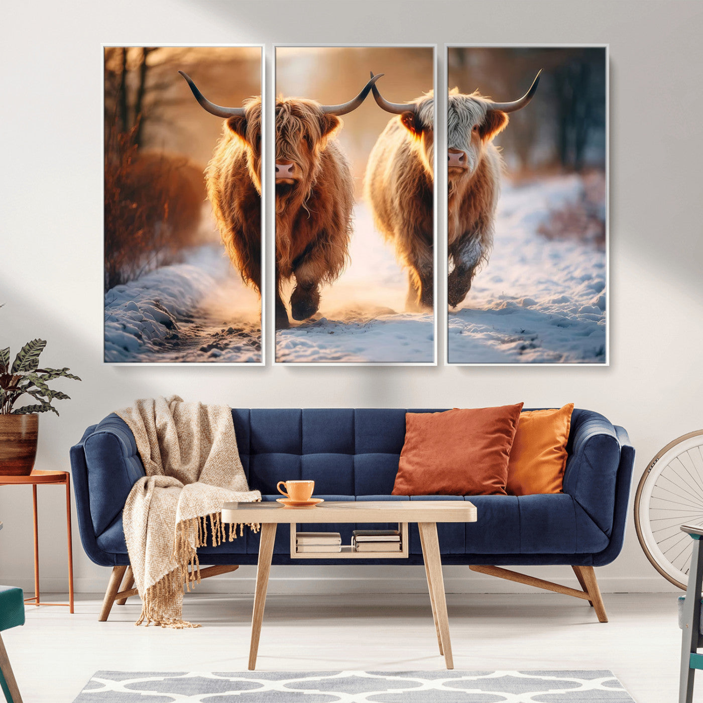 MGV-FC-48X32-3P - Scottish Highland Cow Horn Farm Wall Art Canvas Print