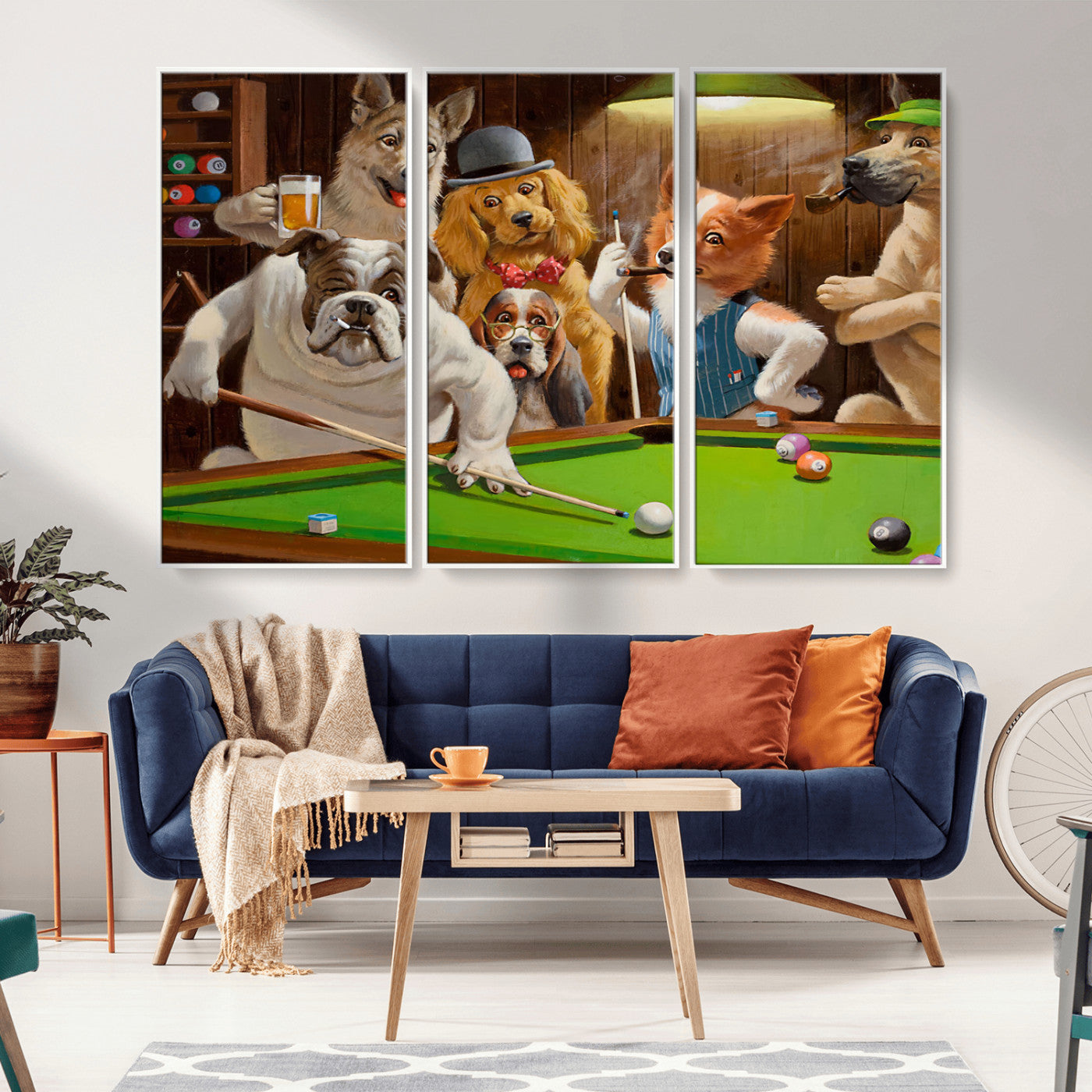 MGV-FC-48X32-3P - Dogs Playing Pool Canvas Wall Art Funny Gifts Dog Print