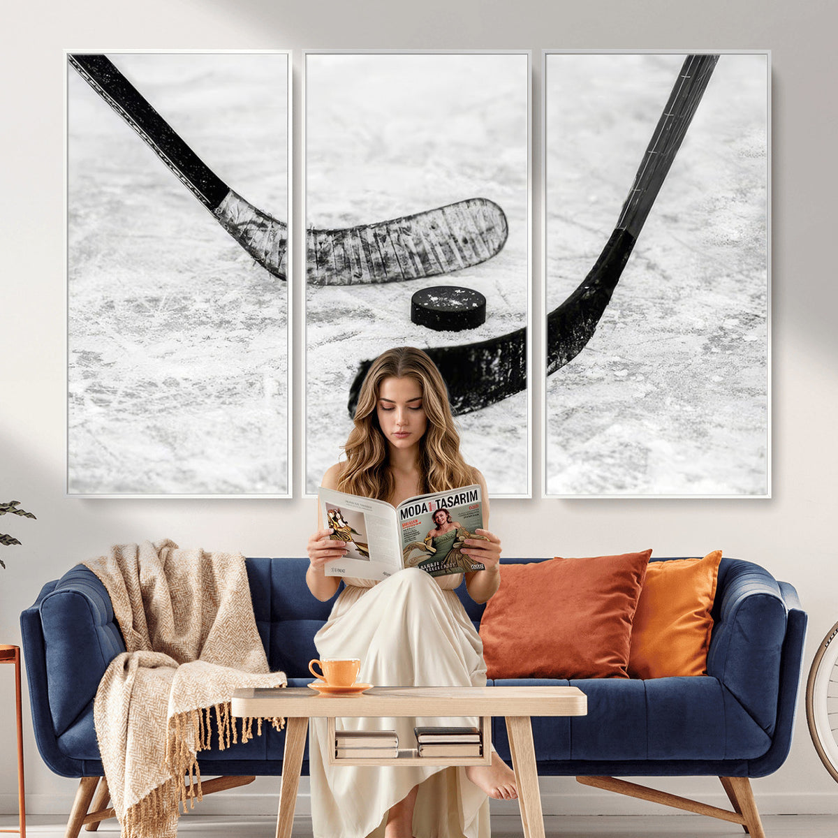 82900-MGV-CV-36X24 - Winter Ice Hockey Sport Canvas Wall Art Print, Hockey Wall Decor