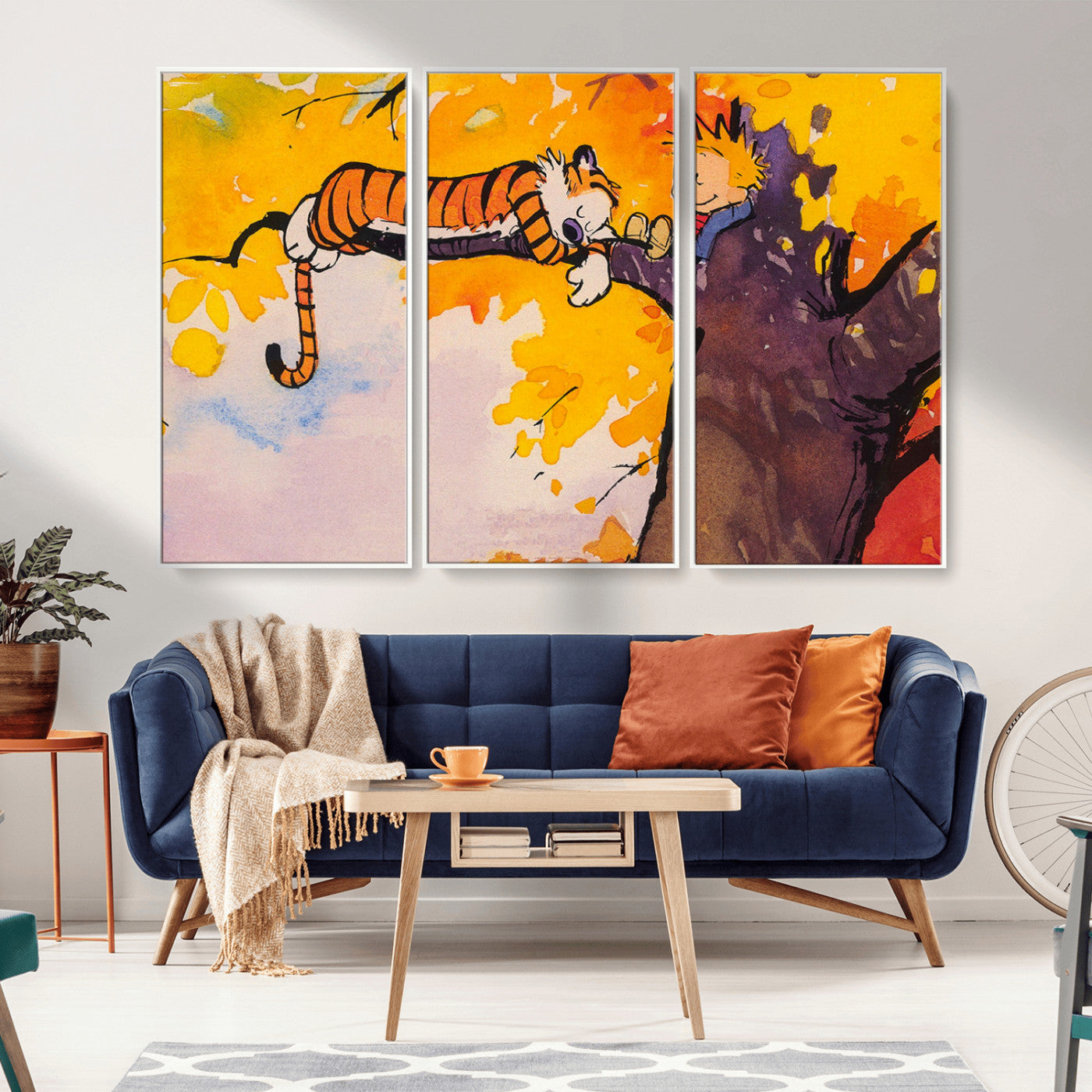 MGV-FC-48X32-3P - Calvin and Hobbes Tree Scene Canvas Print | 3 Panel Large Wall Art for Living Room or Kid’s Room,