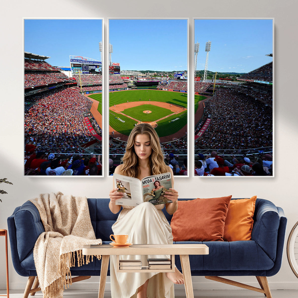 90998-MGV-CV-36X24 - Cincinnati Reds Baseball Canvas Print | Great American Ball Park Stadium Wall Art