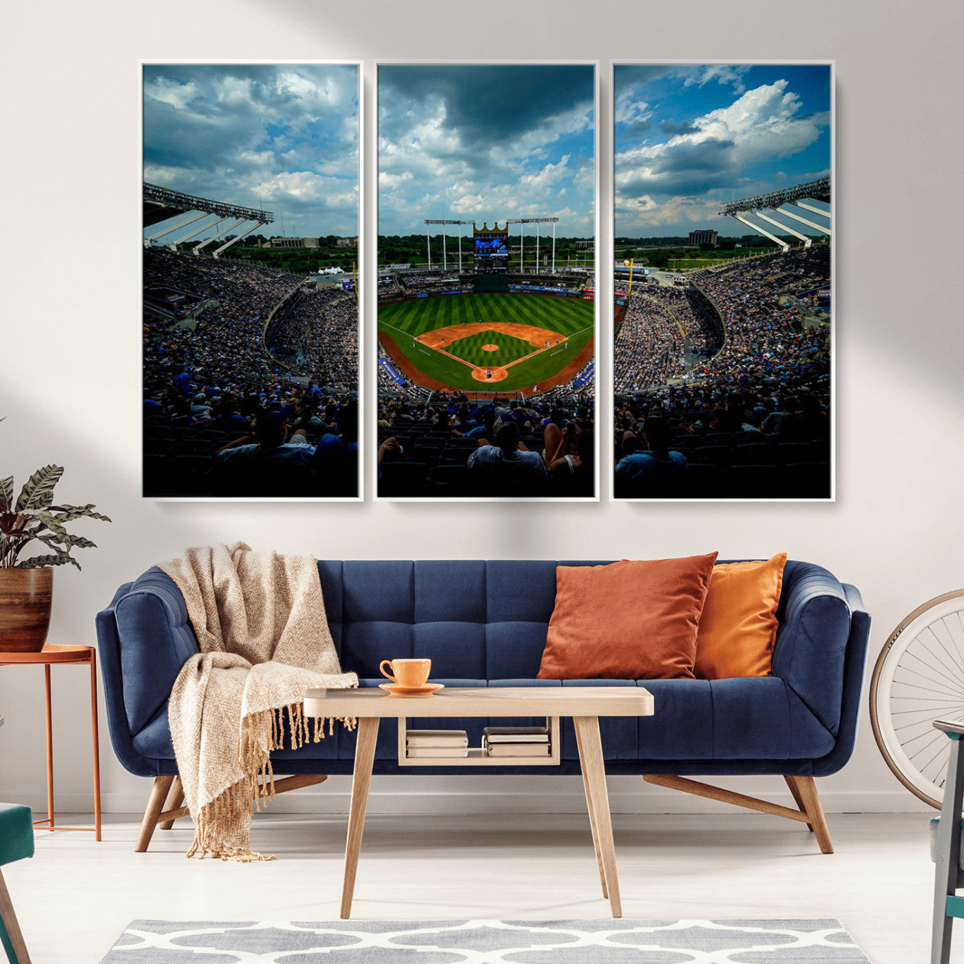 MGV-FC-48X32-3P - 3-Panel Kauffman Stadium Wall Art Print | Large Kansas City Royals Baseball Canvas Print for Sports