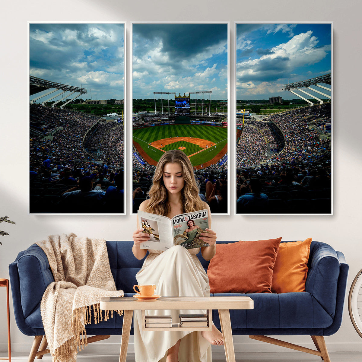 37127-MGV-CV-36X24 - 3-Panel Kauffman Stadium Wall Art Print | Large Kansas City Royals Baseball Canvas