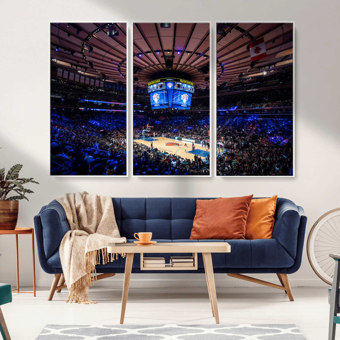 MGV-FC-48X32-3P - Madison Square Garden Basketball Arena Print - Madison Square Garden Basketball Game Triple Canvas Wall Art - NBA Match Atmosphere