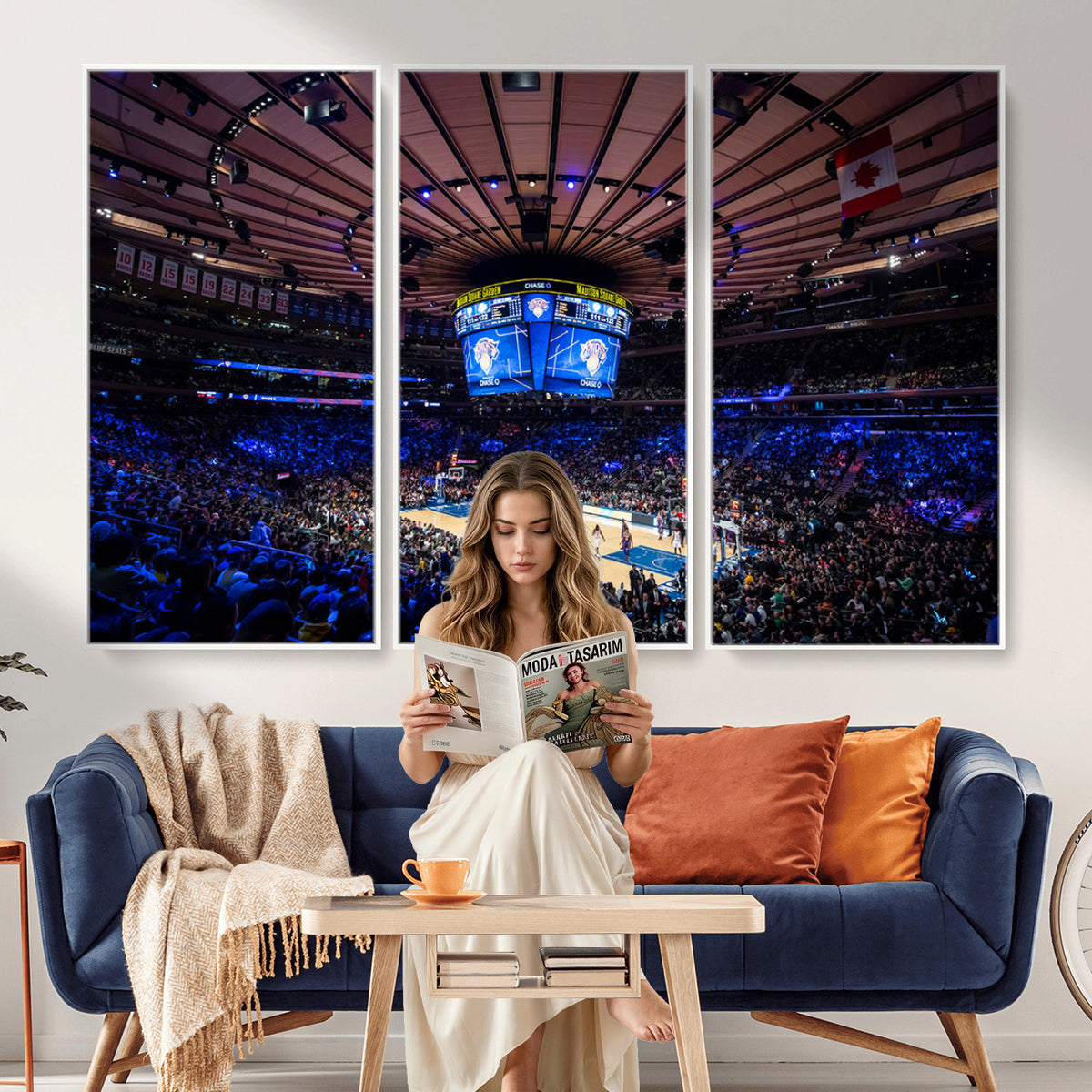 20491-MGV-CV-36X24 - Madison Square Garden Basketball Print Canvas, Basketball Game Triple Canvas Wall Art