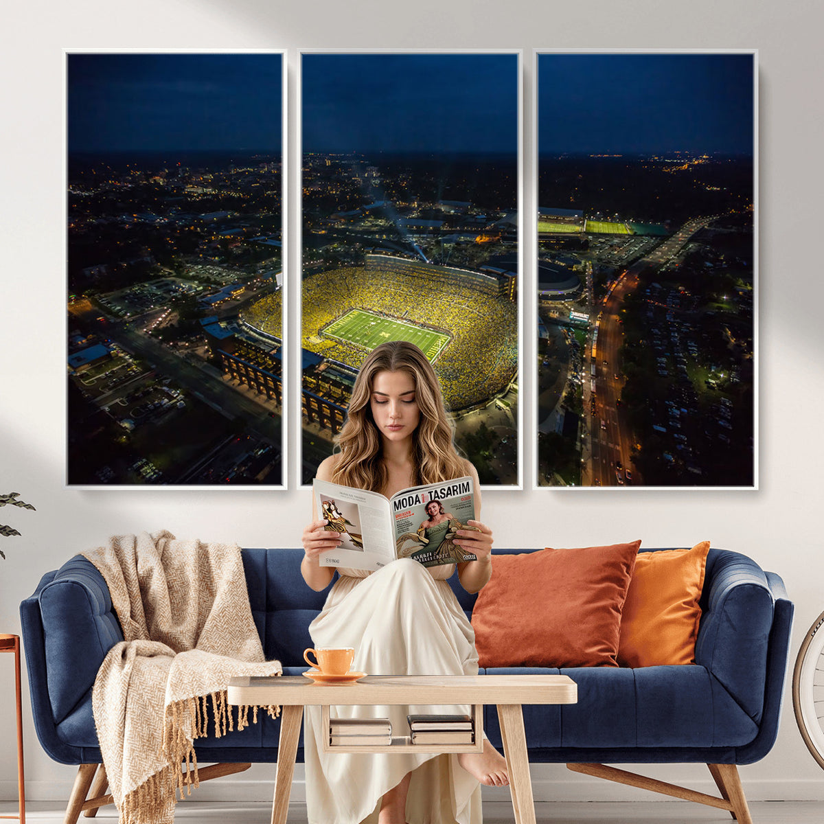 52519-MGV-CV-36X24 - Michigan Wolverines Football Team Print, Michigan Stadium Wall Art Canvas Print