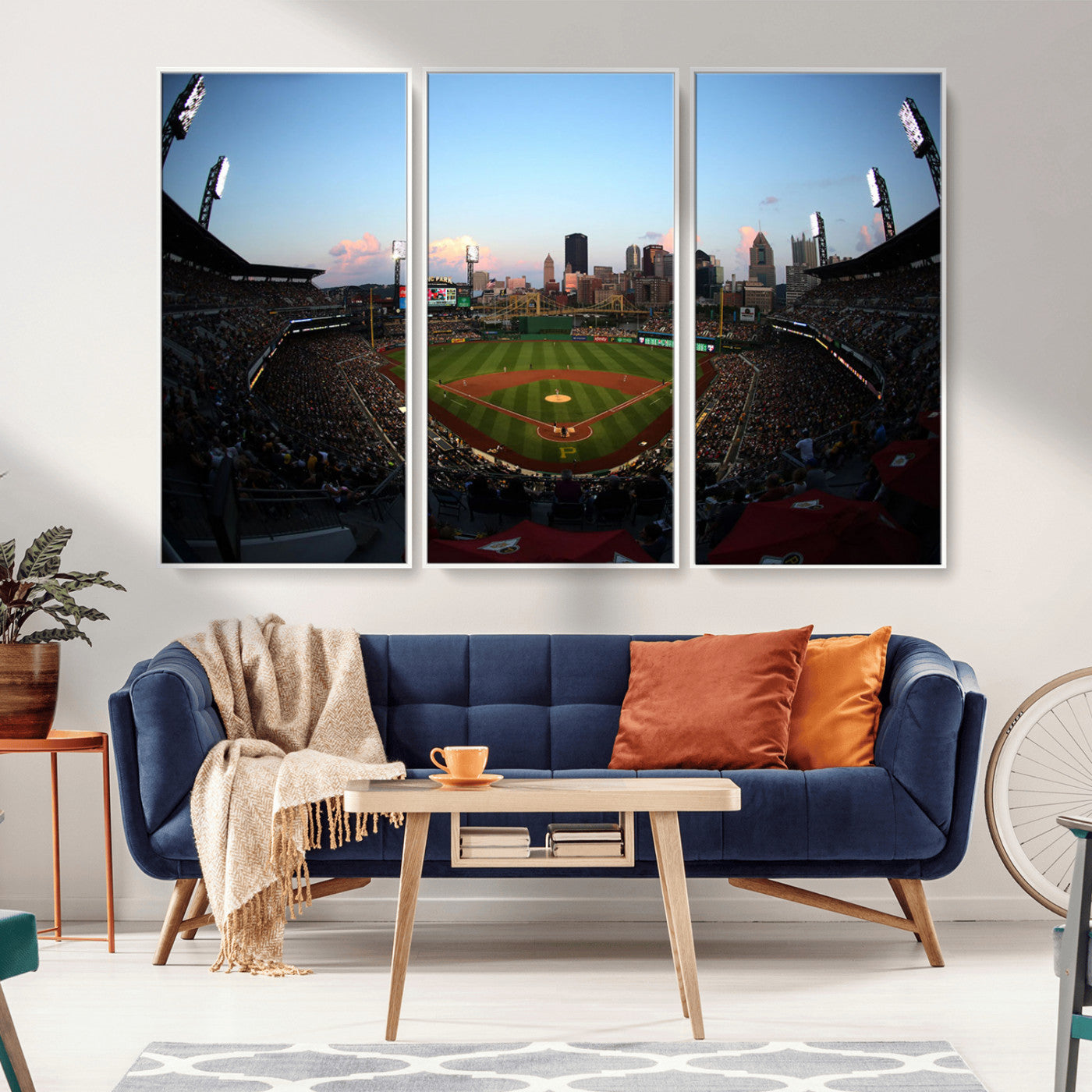 MGV-FC-48X32-3P - PNC Park Evening Game Triple Canvas Wall Art - Pittsburgh Pirates MLB Match - PNC Park Stadium Wall Art Canvas Print