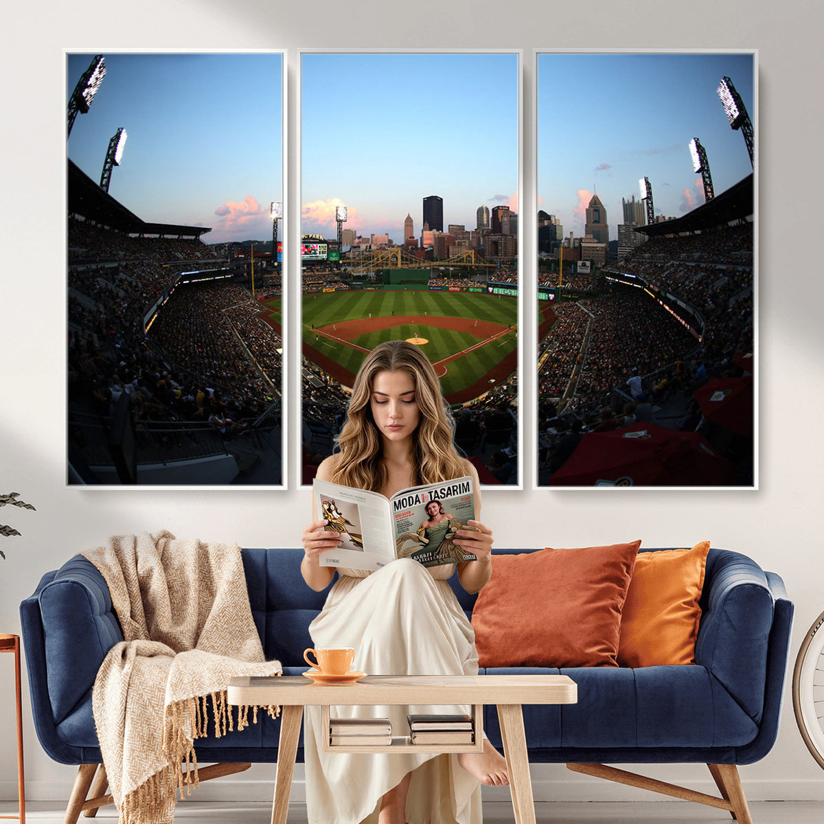 67670-MGV-CV-36X24 - PNC Park Evening Game Triple Canvas Wall Art | Pittsburgh Pirates MLB Stadium