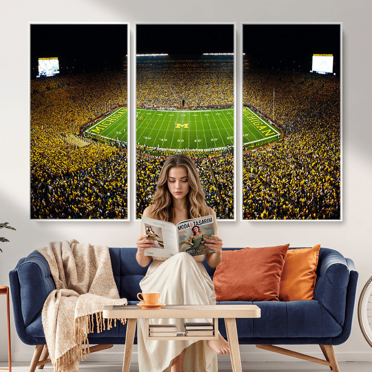 26166-MGV-CV-36X24 - Stadium in Michigan Wall Art Canvas Print, Framed American Football Stadium Art