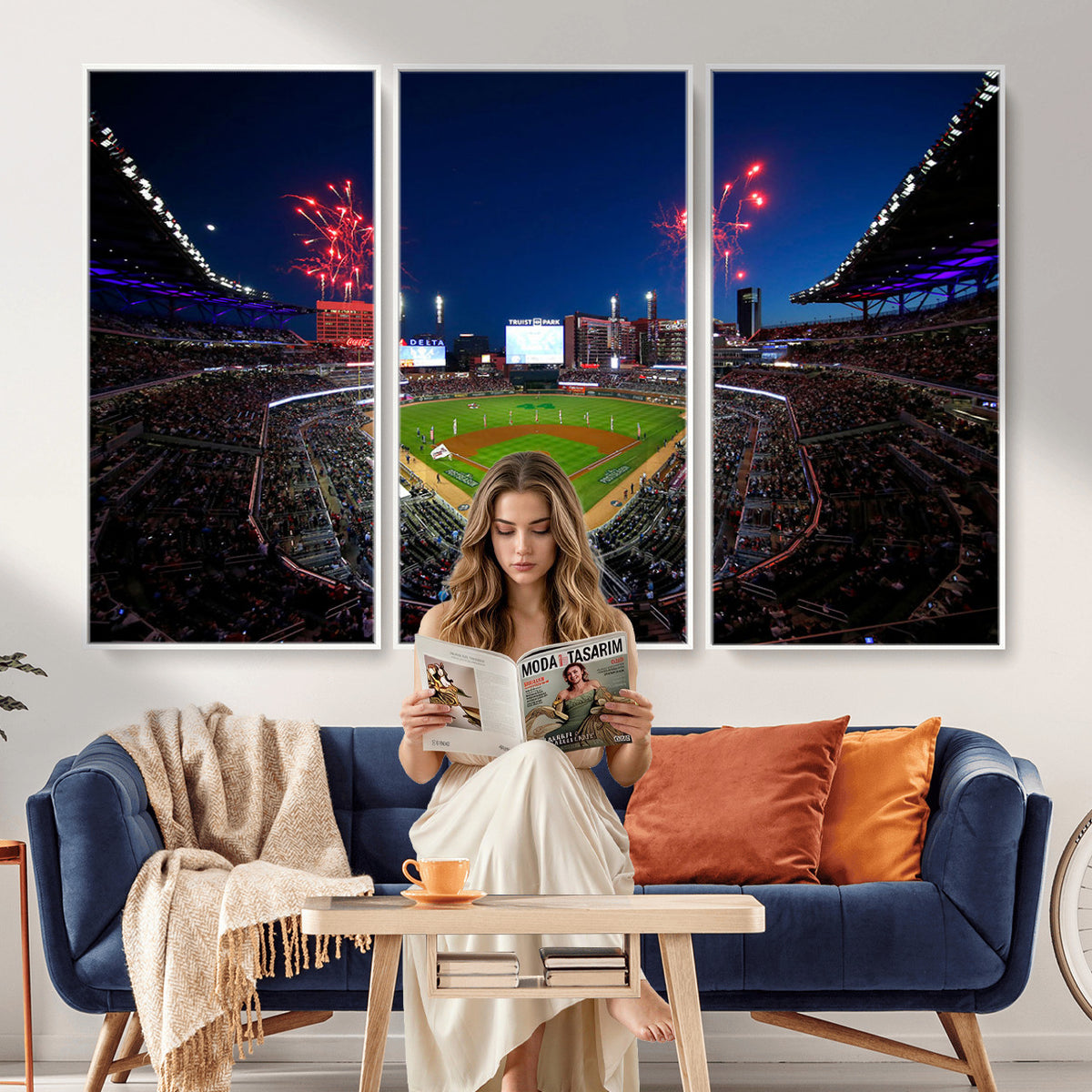 50582-MGV-CV-36X24 - Truist Park Atlanta Braves Baseball Stadium Wall Art Print | Large 3-Panel Canvas Print for Sports