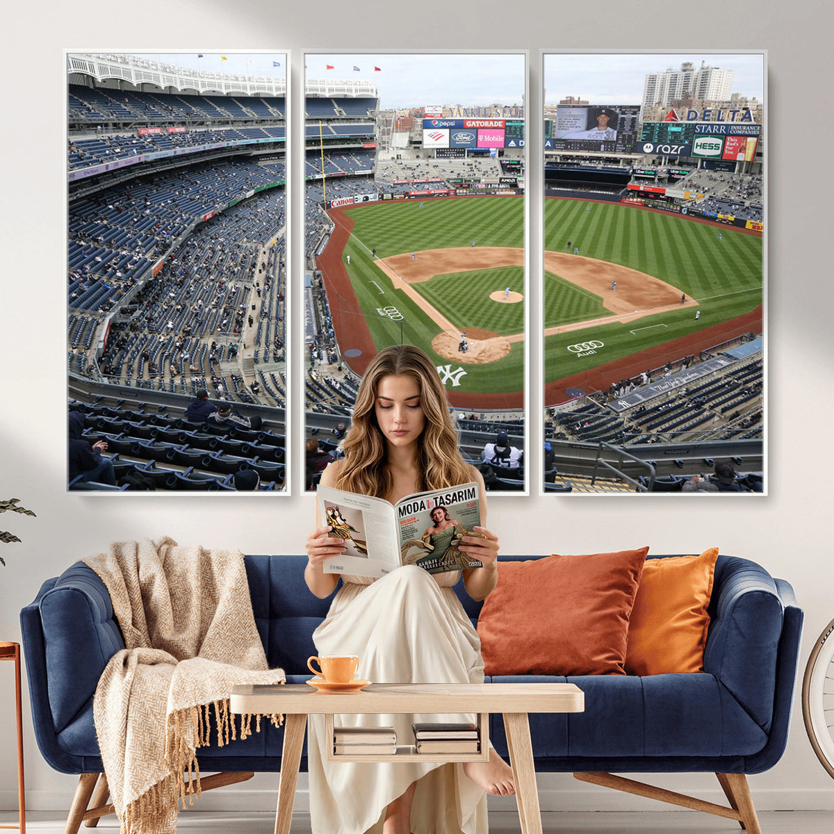 45784-MGV-CV-36X24 - New York Yankees Baseball Team Print, Yankee Stadium Wall Art Canvas Print