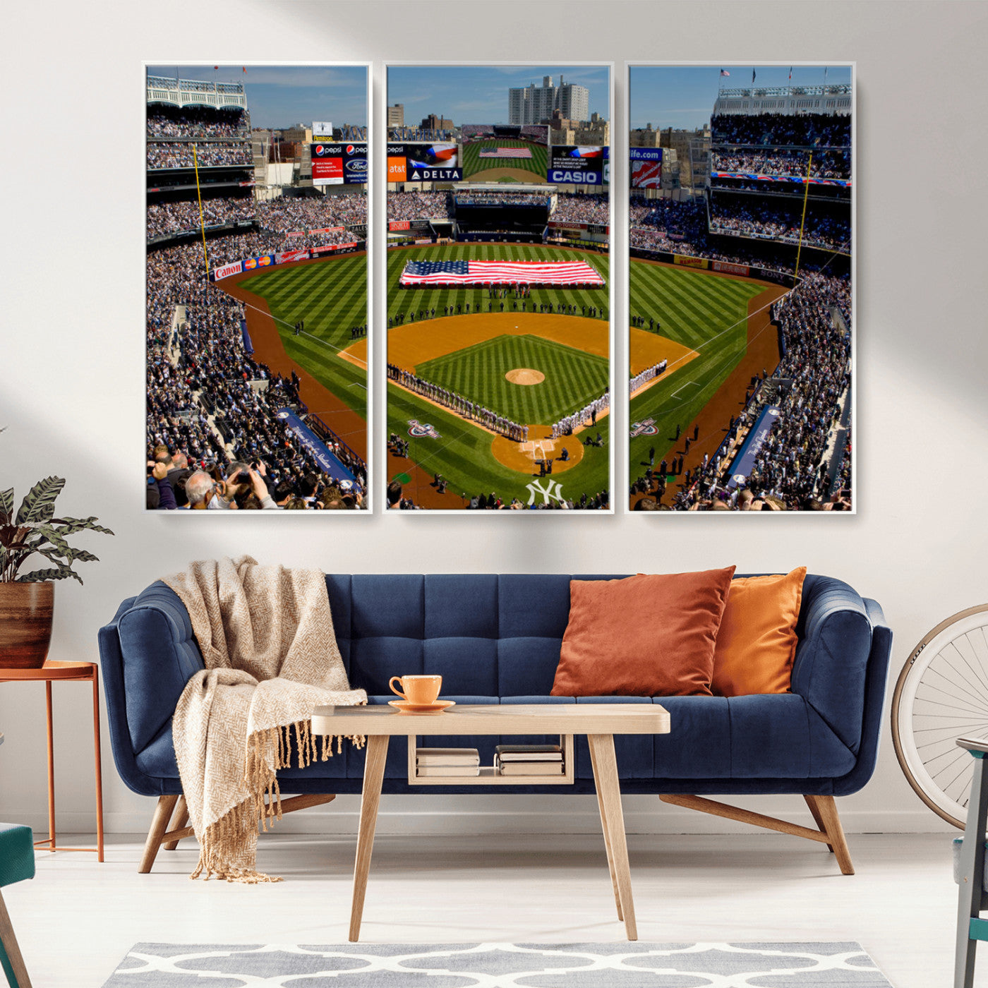 MGV-FC-48X32-3P - Yankee Stadium New York Wall Art Print | 3-Panel Canvas Print of Yankees Baseball Stadium | Large Framed Wall Decor for Baseball Fans | Ready-to-Hang